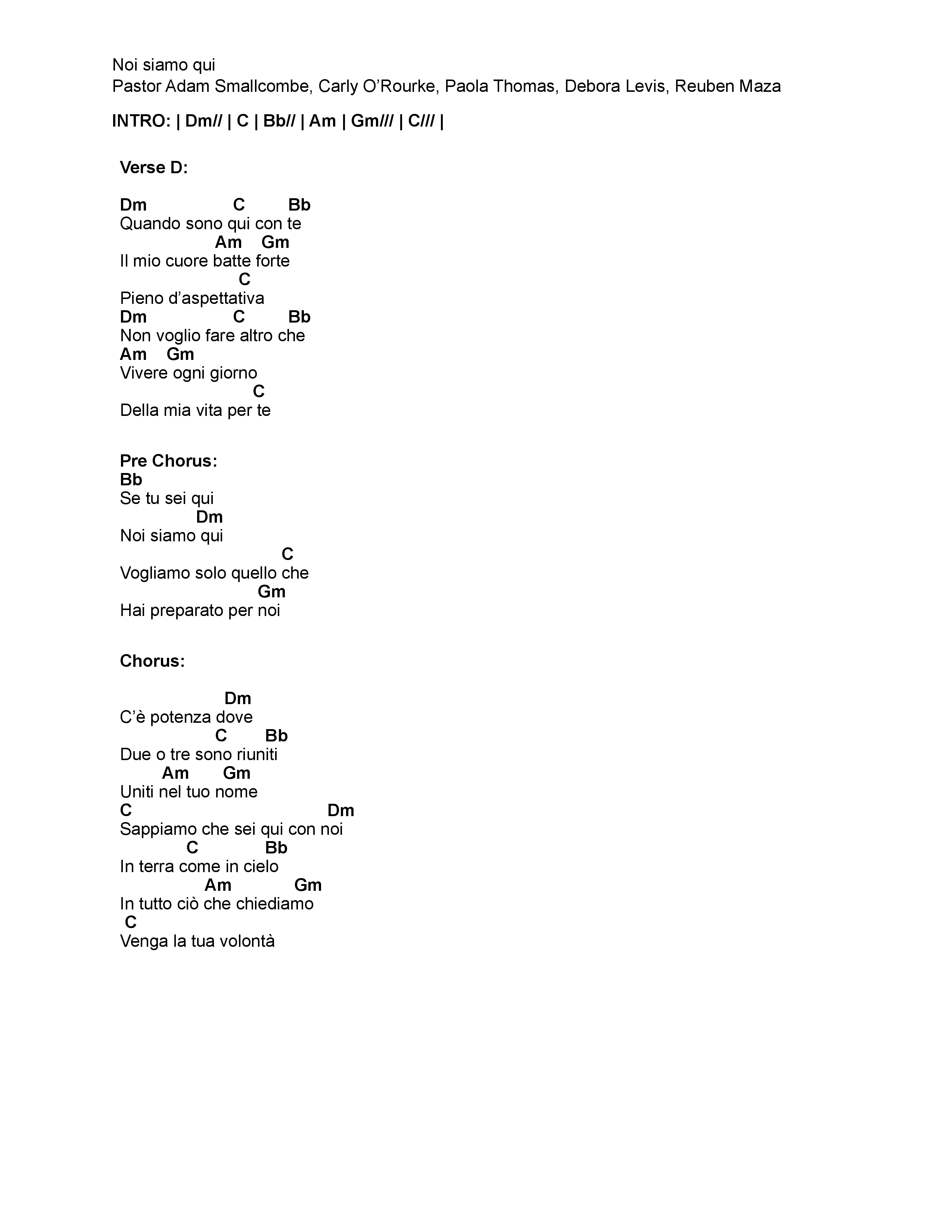 Noi siamo qui (Live) Chord Chart (VIVE Worship Italia)