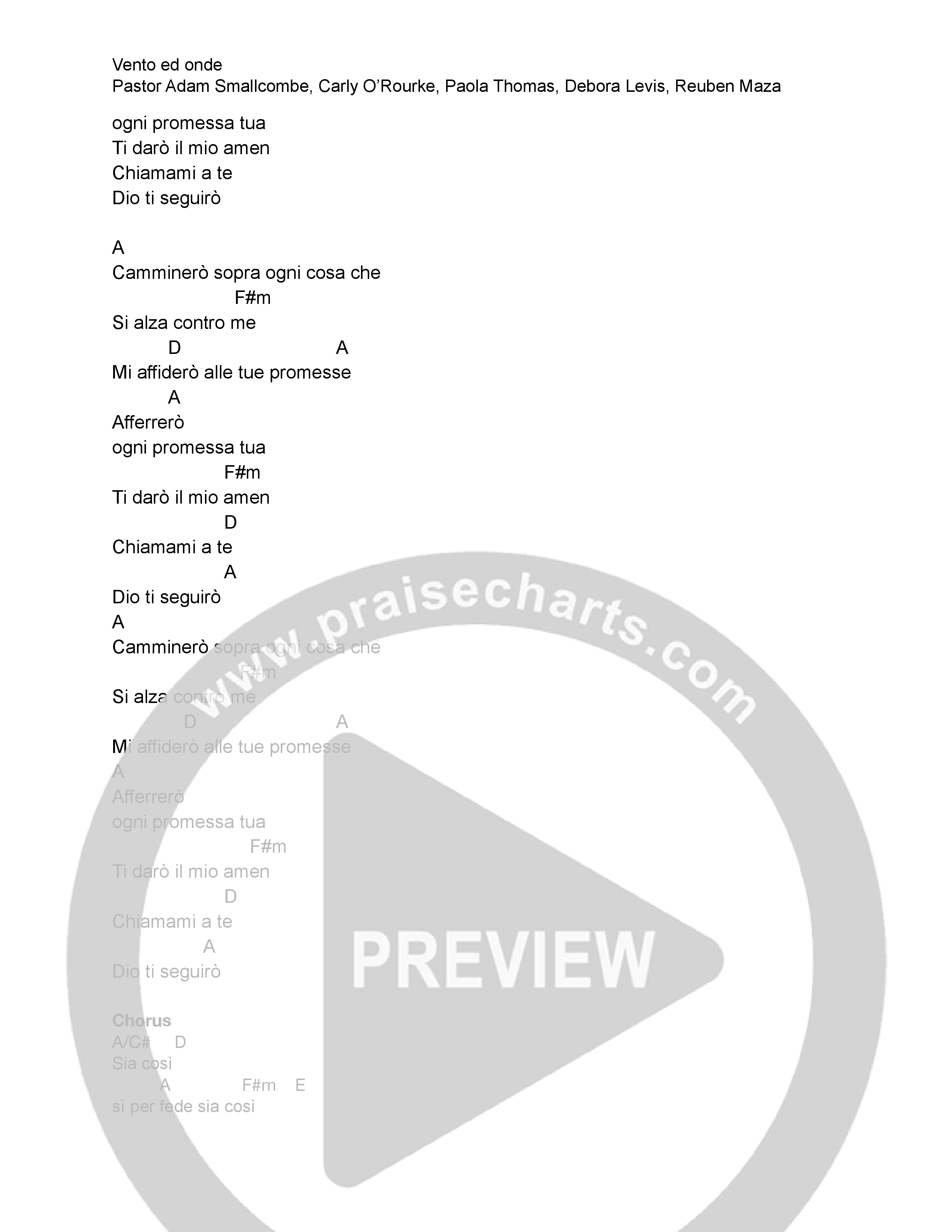 Vento ed onde (Live) Chord Chart (VIVE Worship Italia)