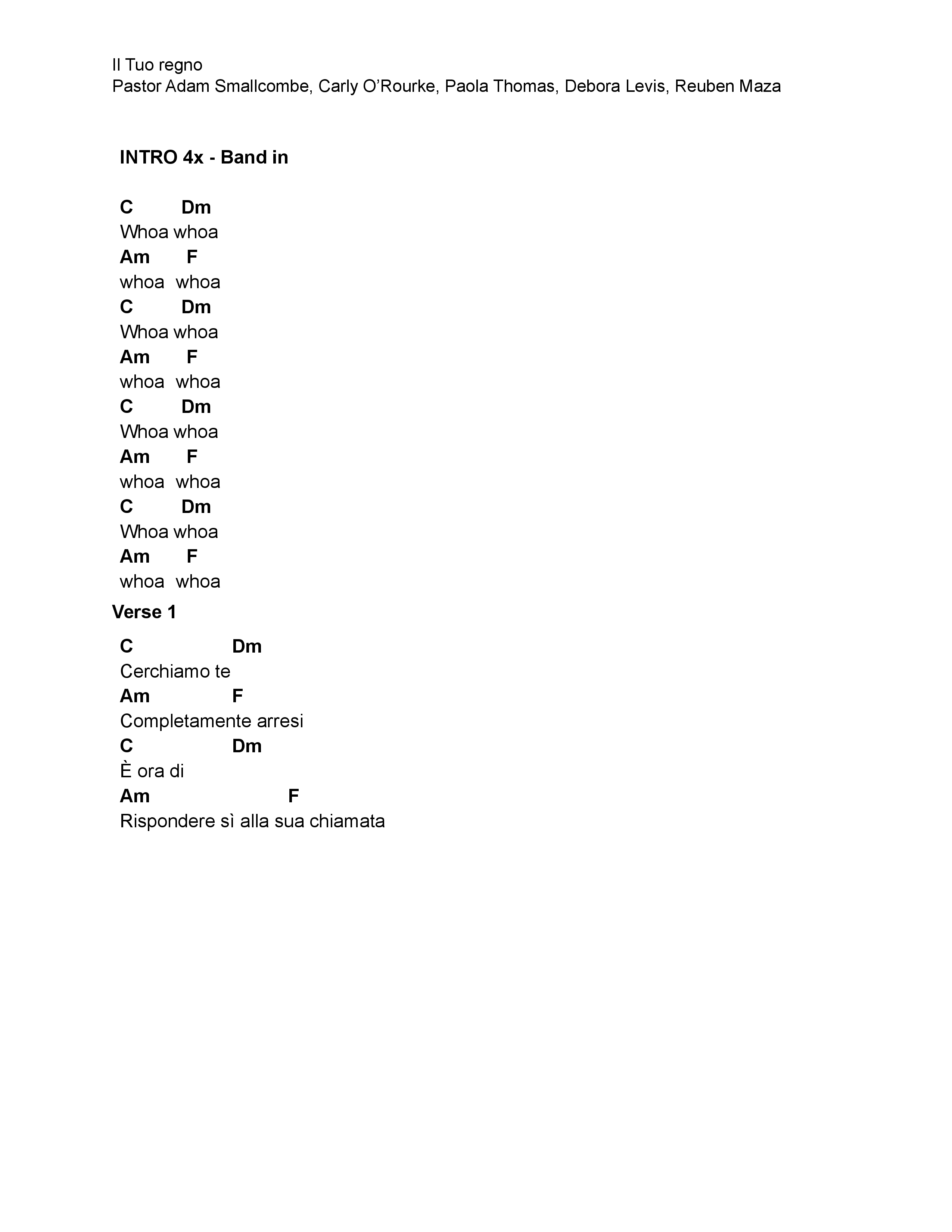 Il Tuo regno (Live) Chord Chart (VIVE Worship Italia)
