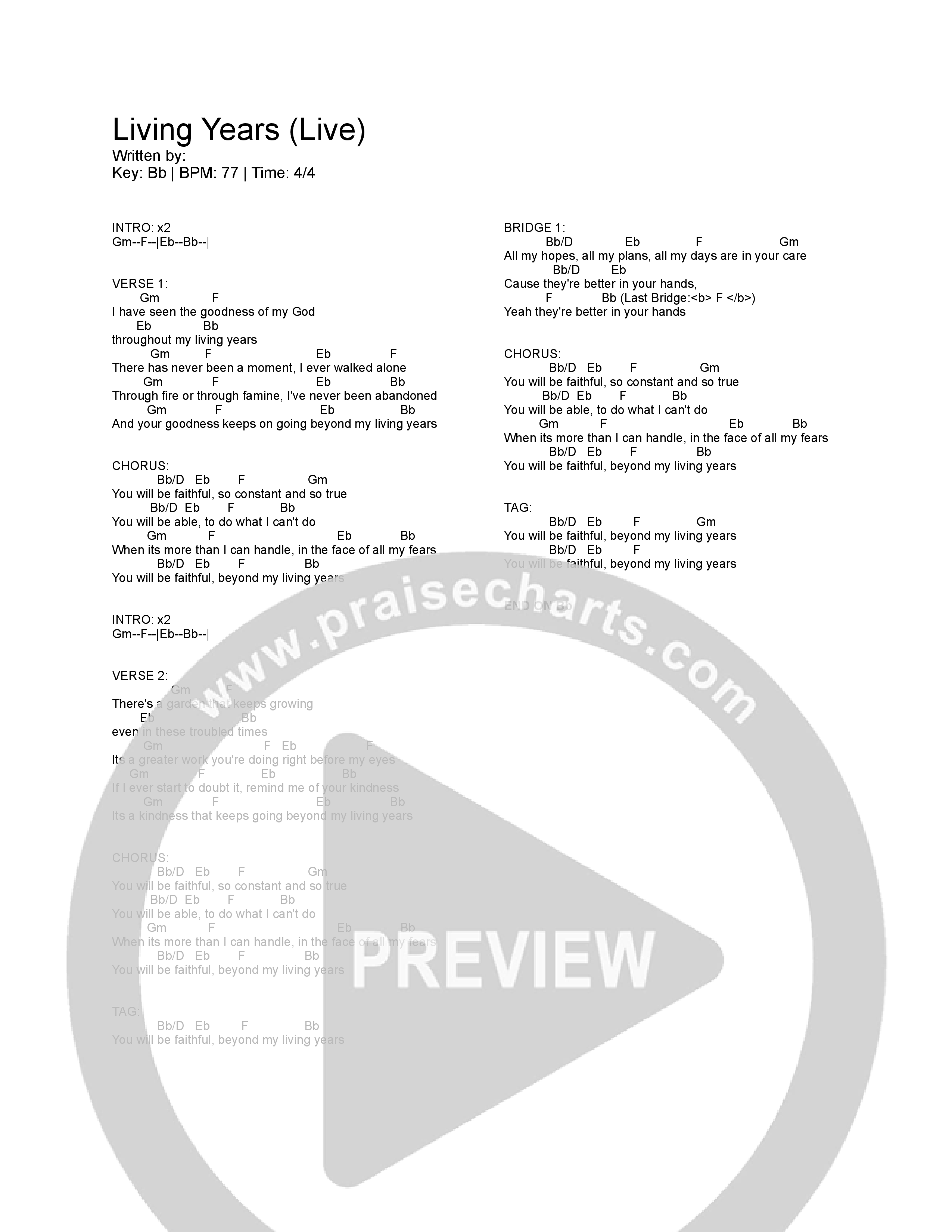 Living Years Chord Chart (Vertical Worship)