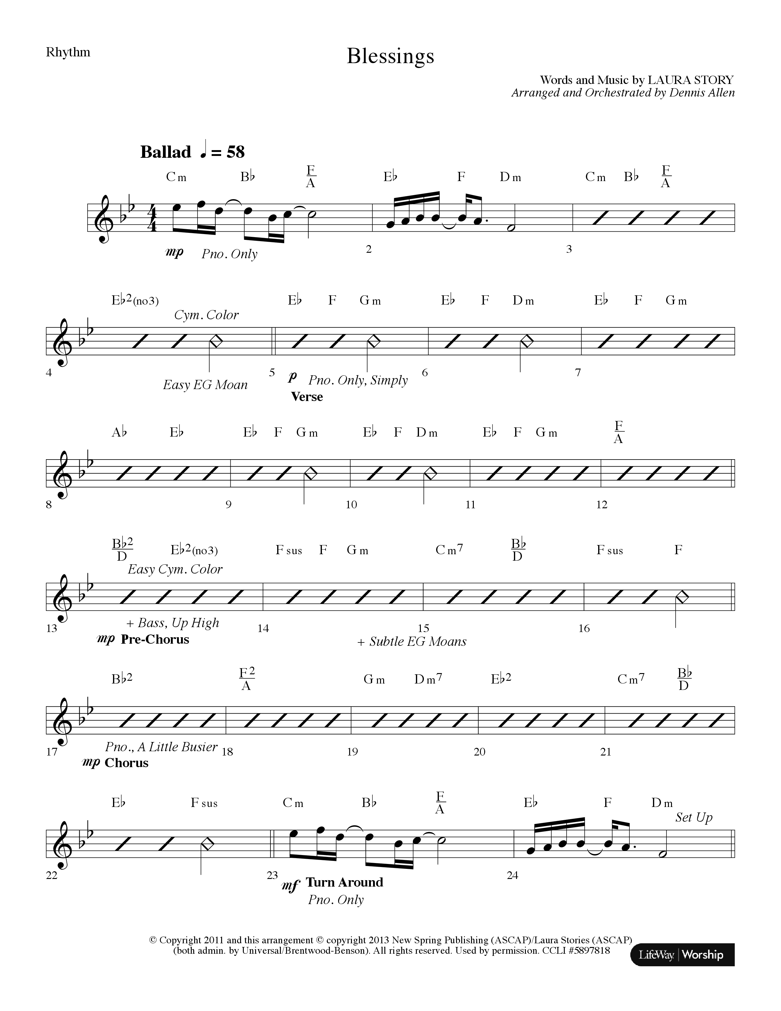 Blessings (Choral Anthem SATB) Rhythm Chart (Lifeway Choral / Arr. Dennis Allen)