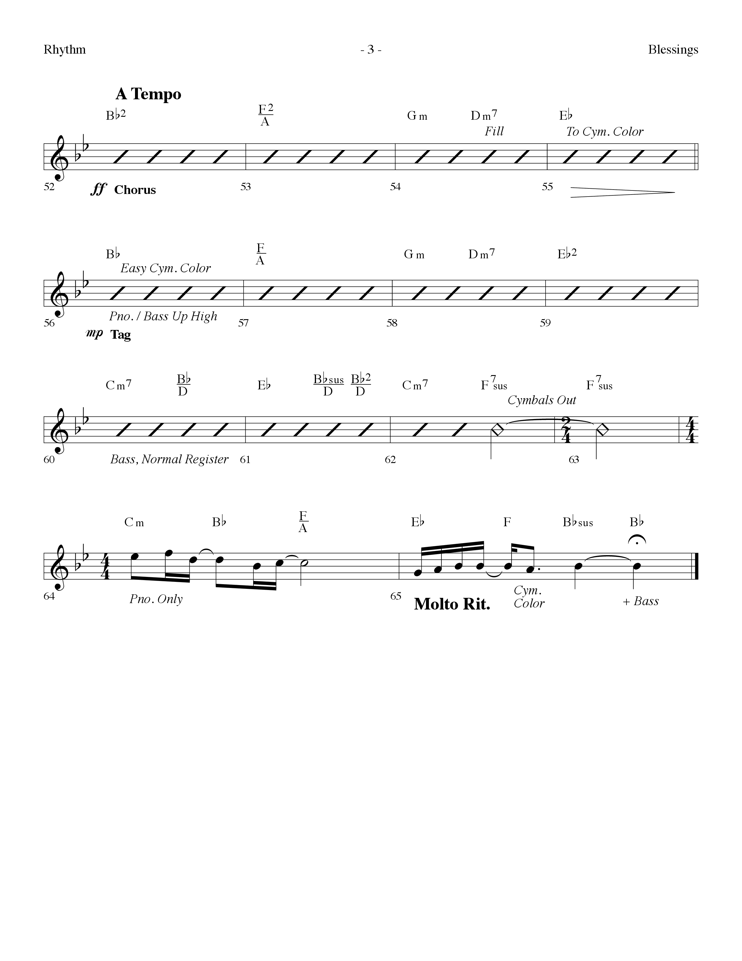 Blessings (Choral Anthem SATB) Rhythm Chart (Lifeway Choral / Arr. Dennis Allen)