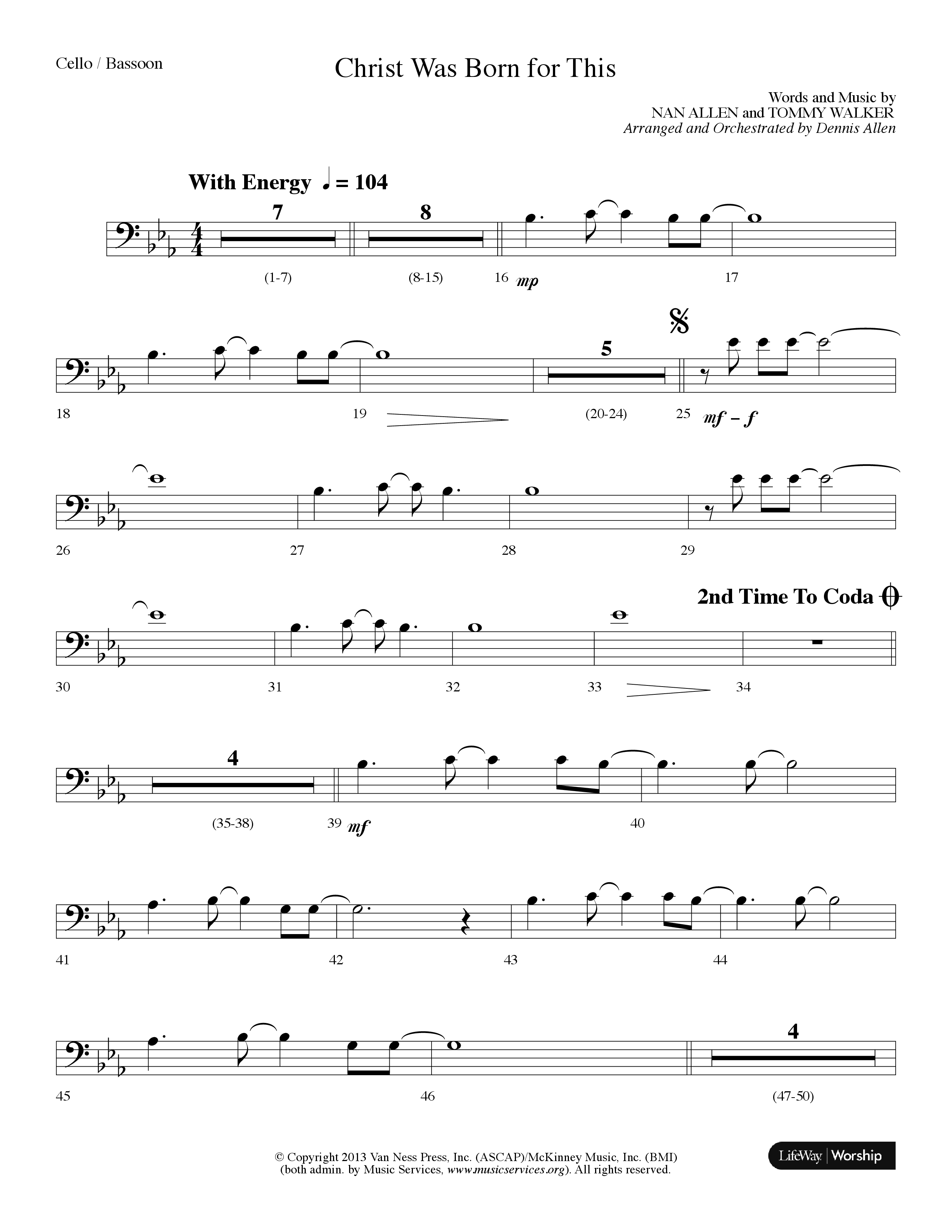 Christ Was Born For This (Choral Anthem SATB) Cello (Lifeway Choral / Arr. Dennis Allen)