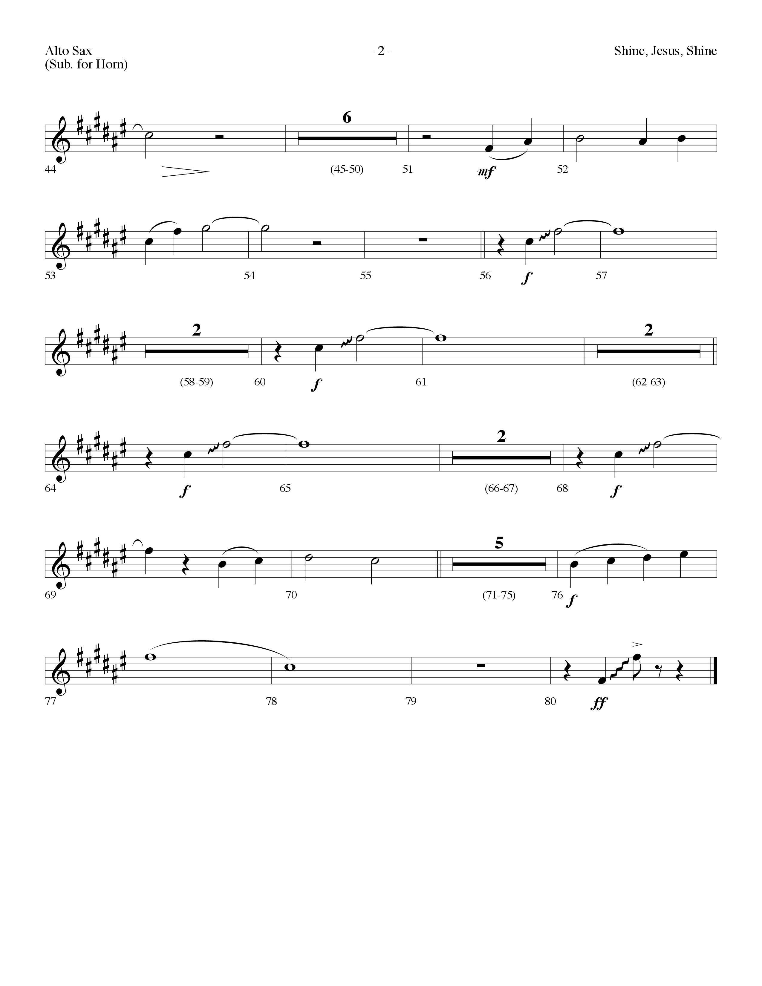 Shine Jesus Shine (Choral Anthem SATB) Alto Sax (Lifeway Choral / Arr. Dennis Allen)