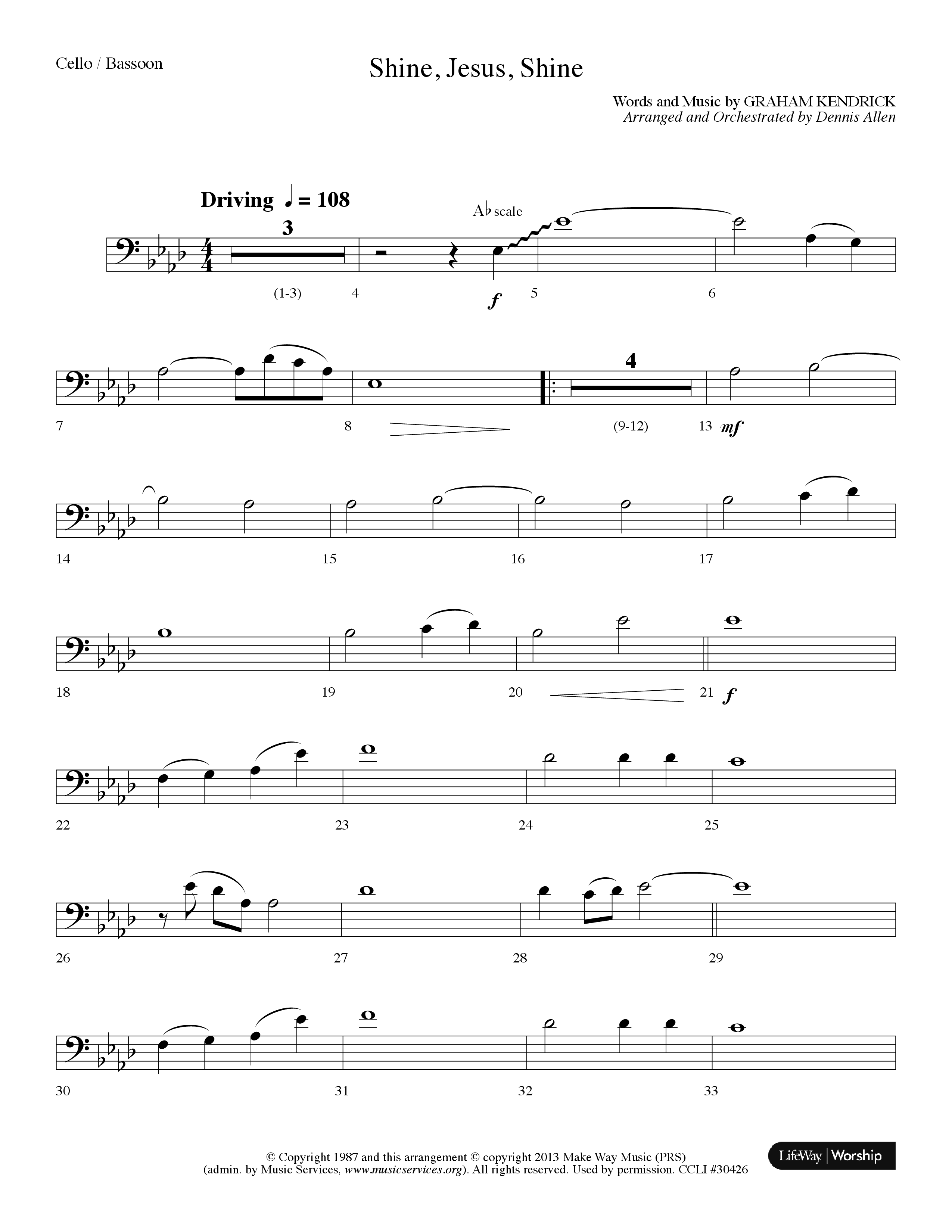 Shine Jesus Shine (Choral Anthem SATB) Cello (Lifeway Choral / Arr. Dennis Allen)