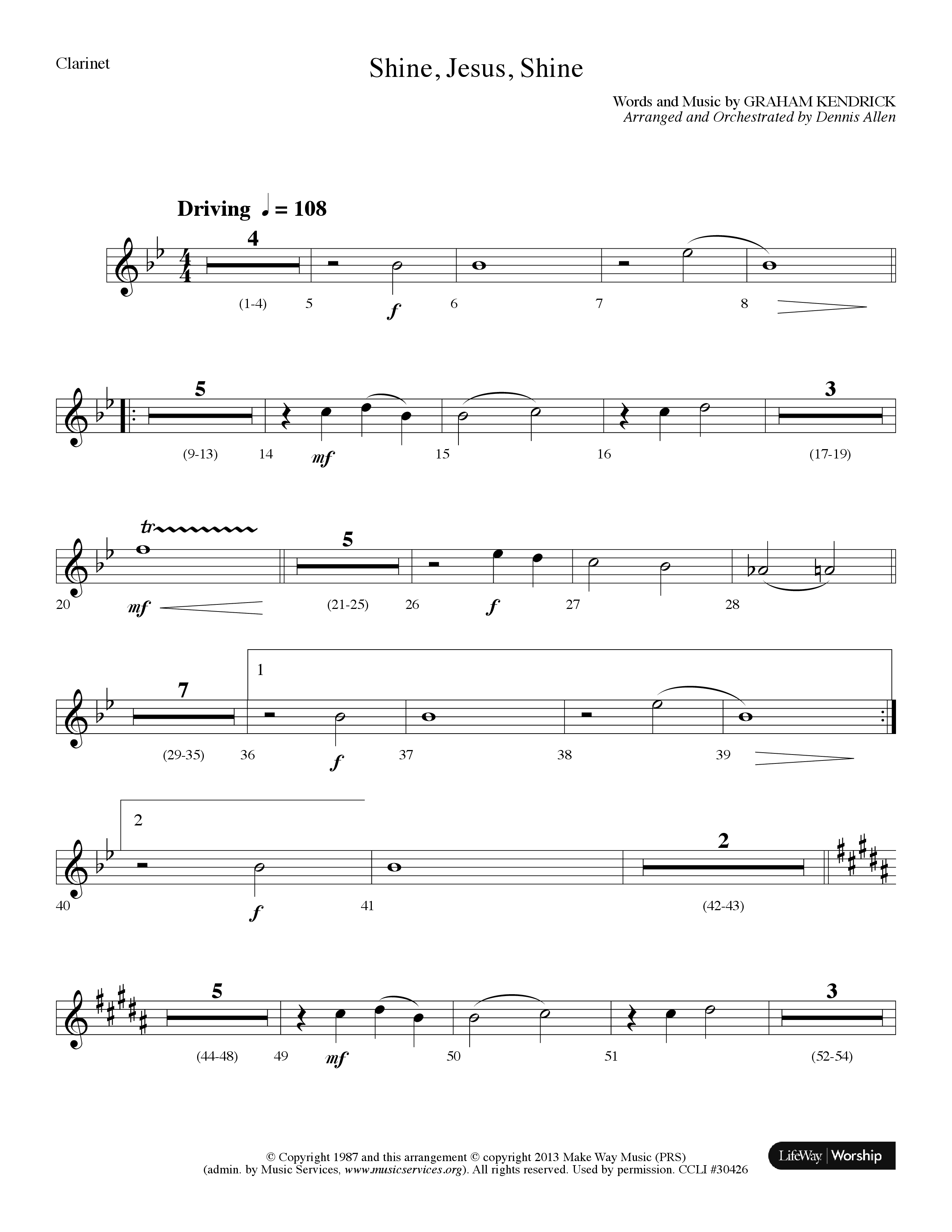 Shine Jesus Shine (Choral Anthem SATB) Clarinet (Lifeway Choral / Arr. Dennis Allen)