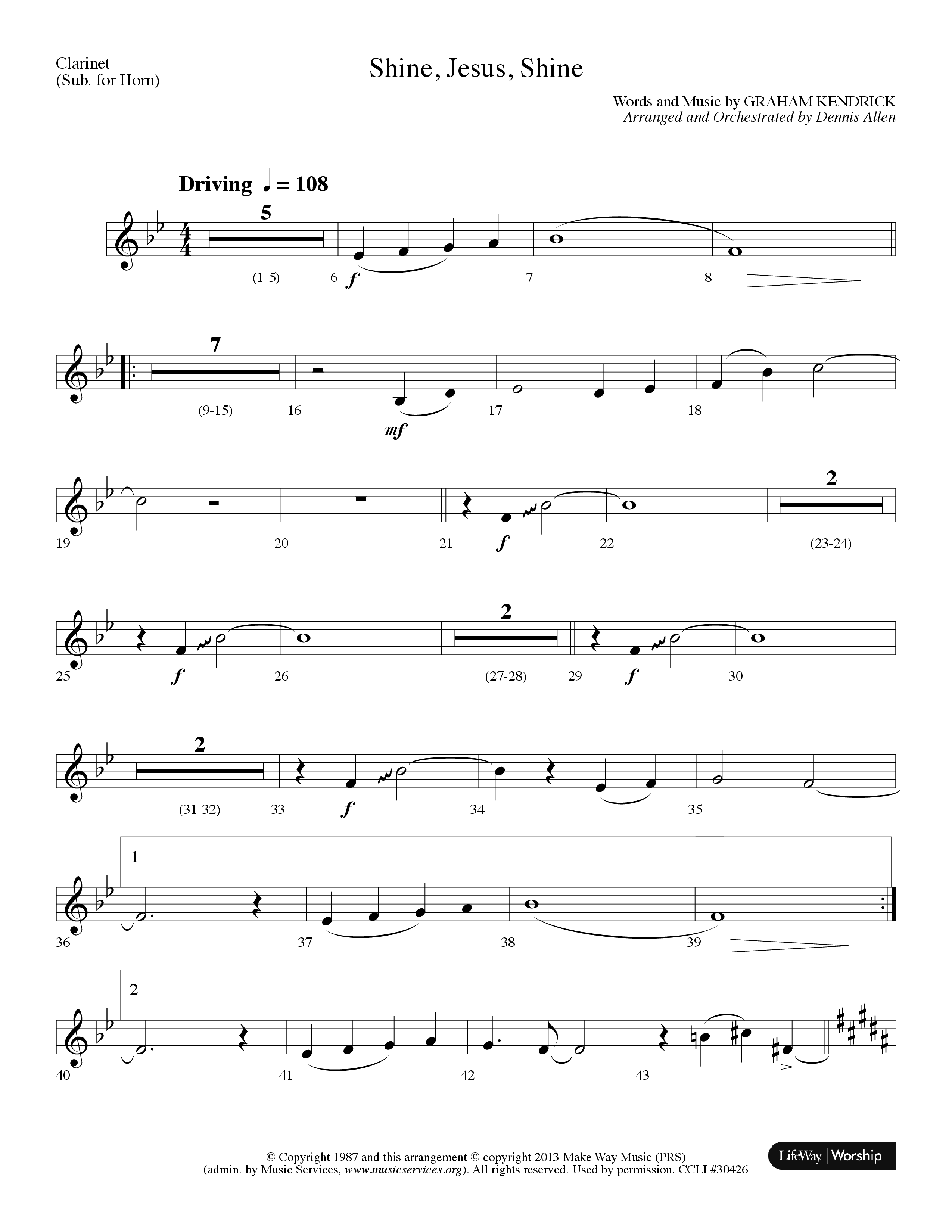 Shine Jesus Shine (Choral Anthem SATB) Clarinet (Lifeway Choral / Arr. Dennis Allen)