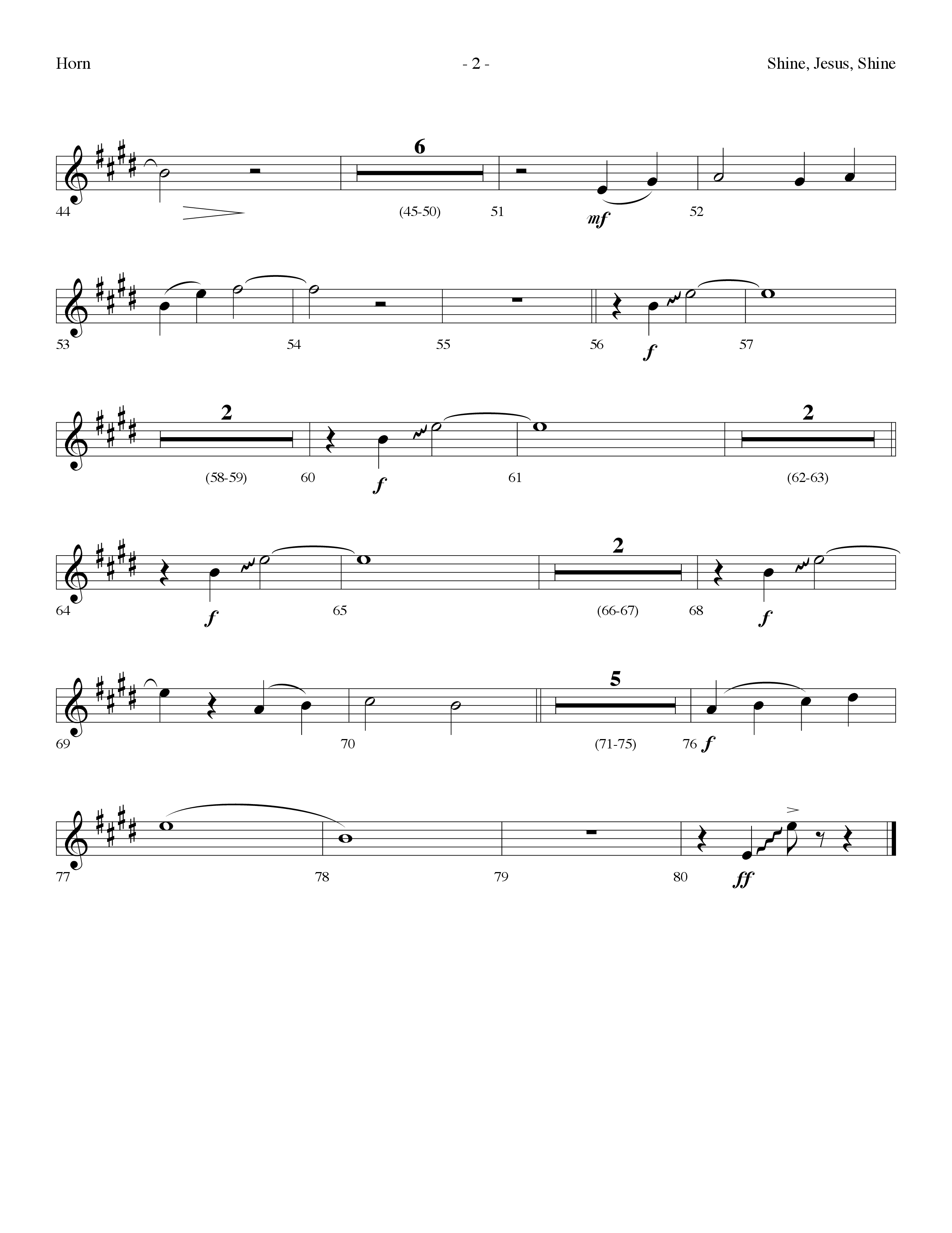 Shine Jesus Shine (Choral Anthem SATB) French Horn (Lifeway Choral / Arr. Dennis Allen)