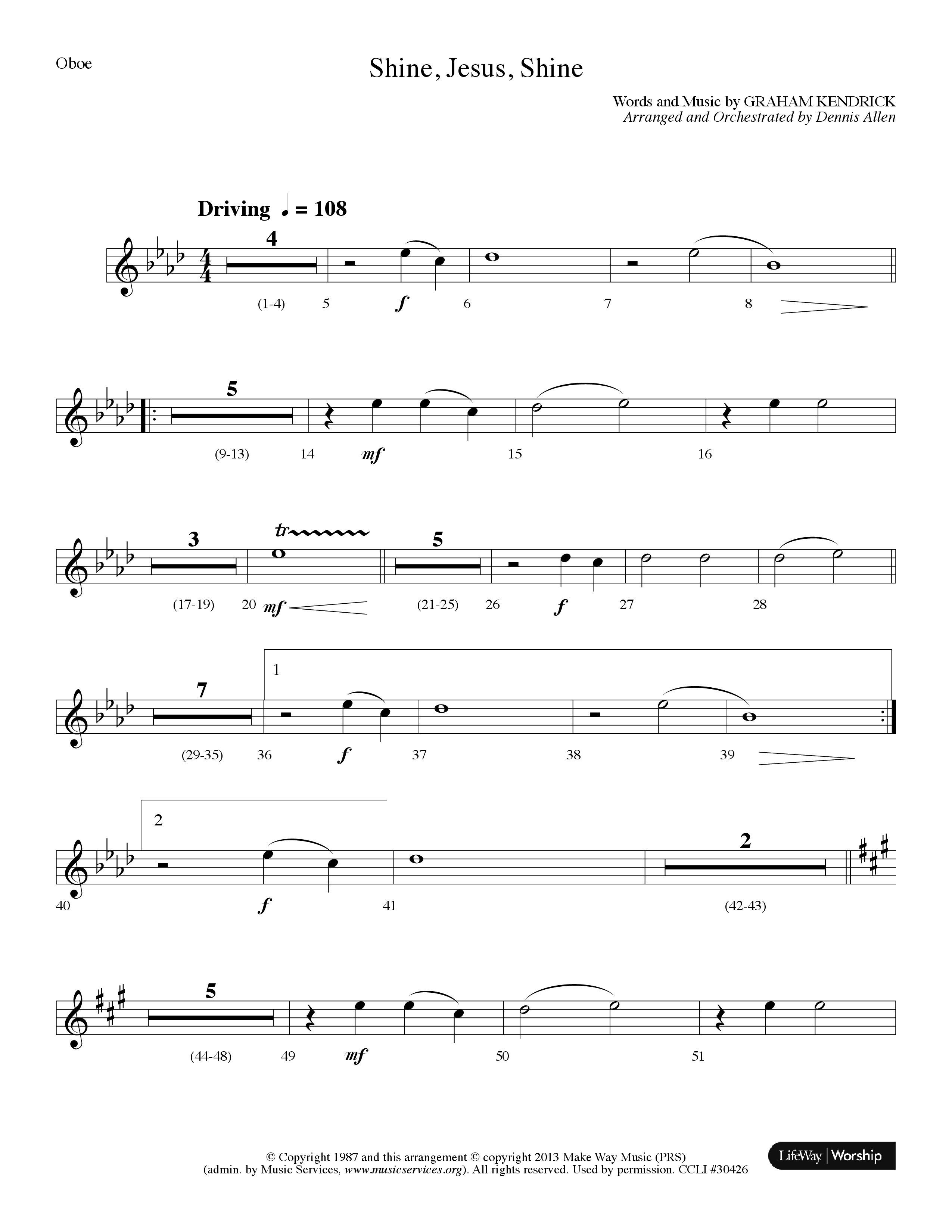 Shine Jesus Shine (Choral Anthem SATB) Oboe (Lifeway Choral / Arr. Dennis Allen)