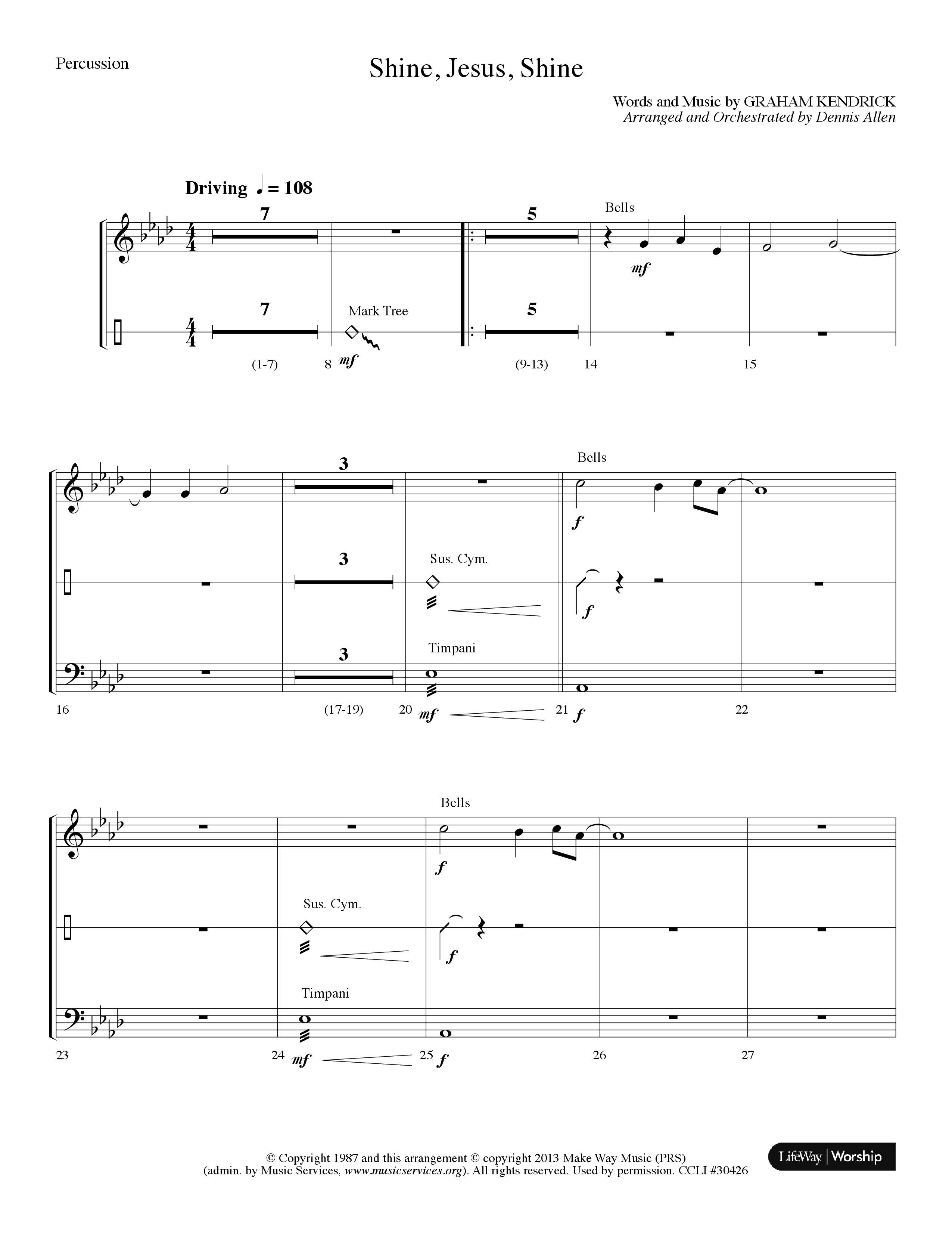 Shine Jesus Shine (Choral Anthem SATB) Percussion (Lifeway Choral / Arr. Dennis Allen)