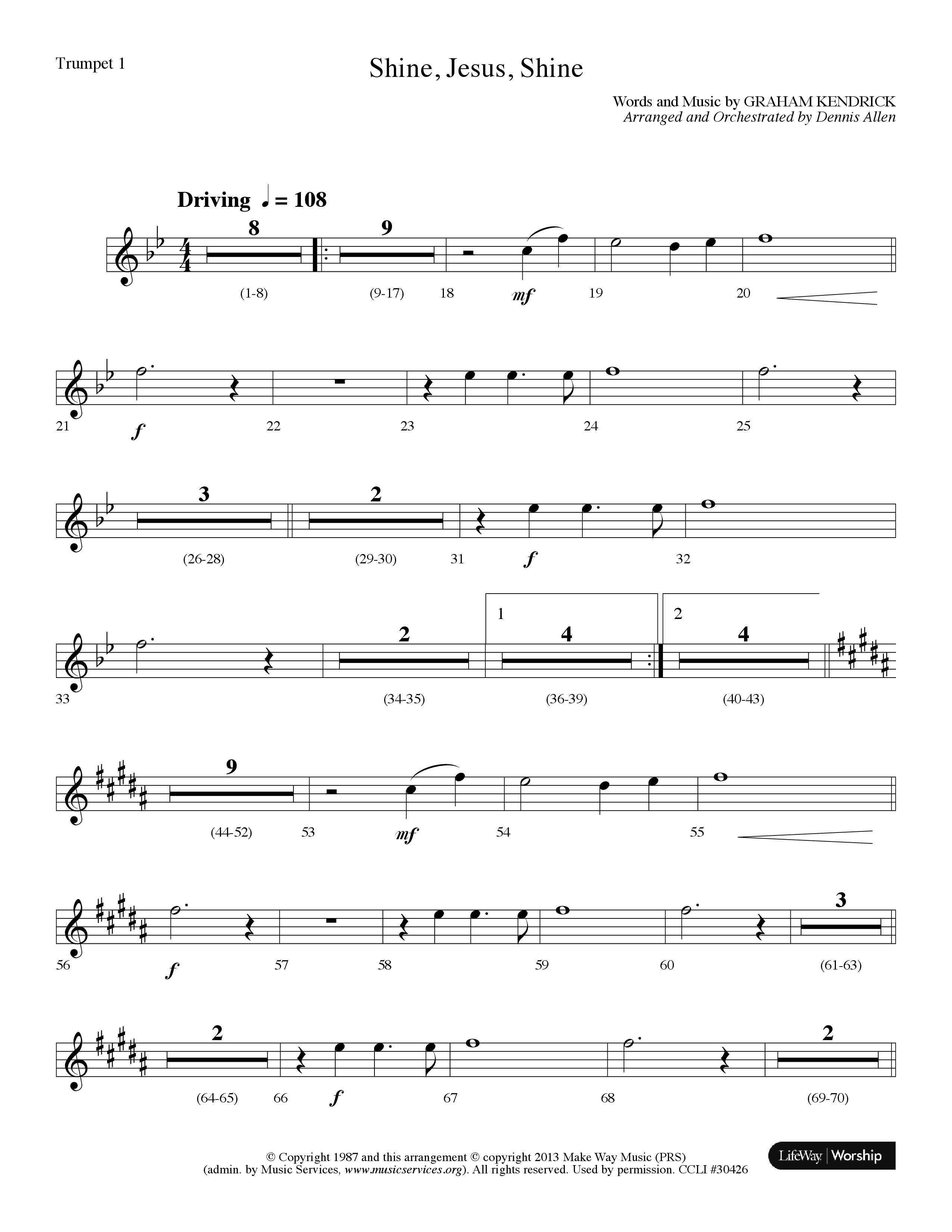 Shine Jesus Shine (Choral Anthem SATB) Trumpet 1 (Lifeway Choral / Arr. Dennis Allen)