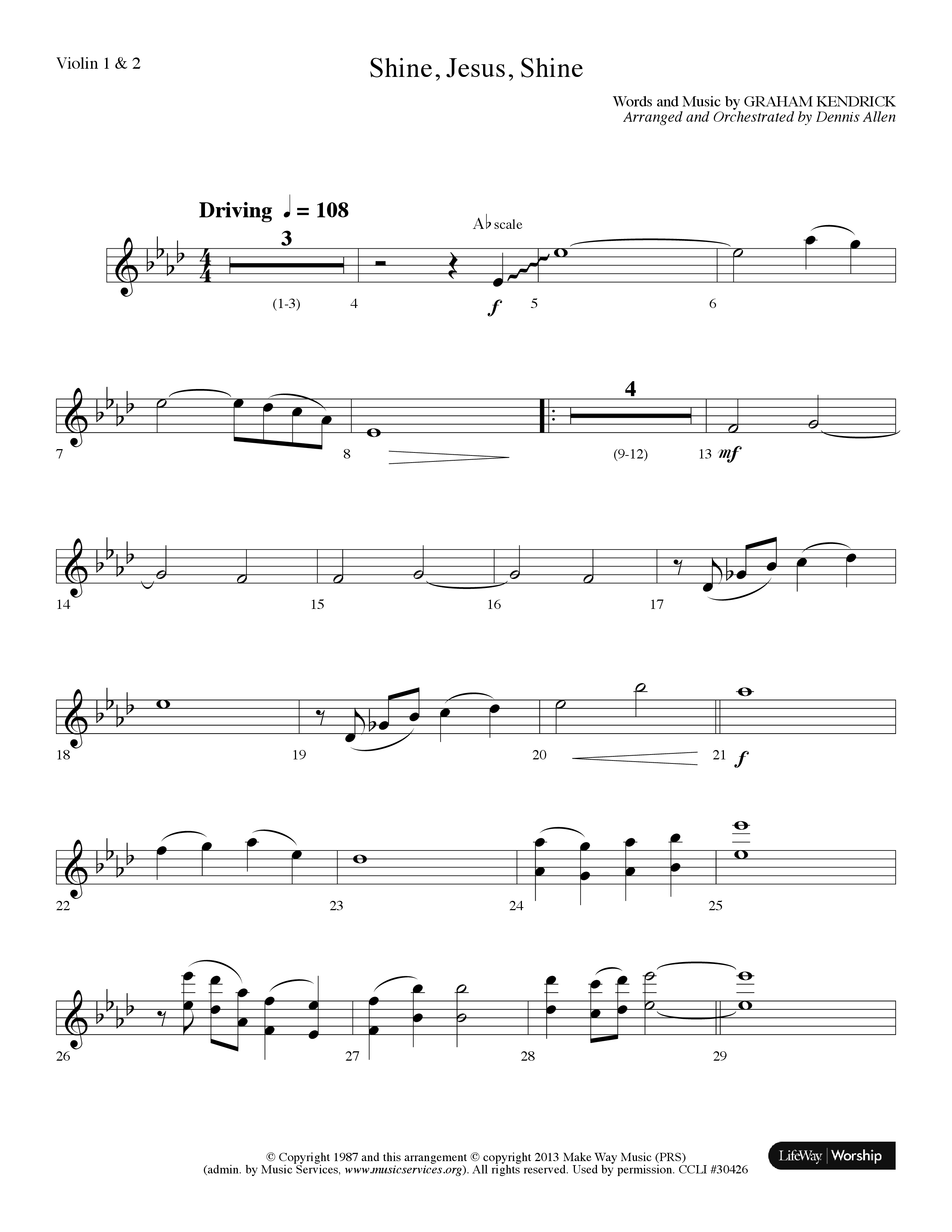 Shine Jesus Shine (Choral Anthem SATB) Violin 1/2 (Lifeway Choral / Arr. Dennis Allen)