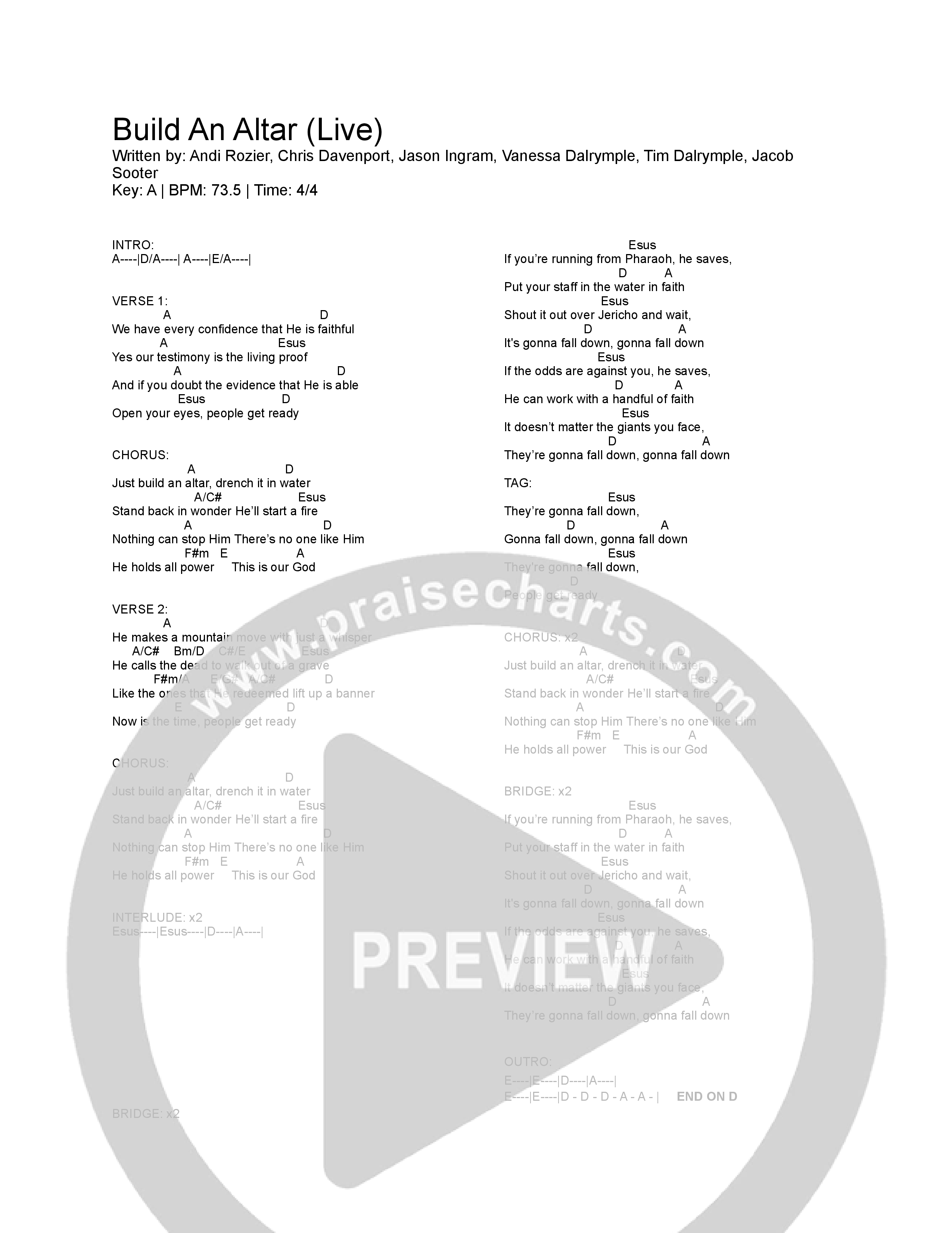 Build An Altar Chord Chart (Vertical Worship)