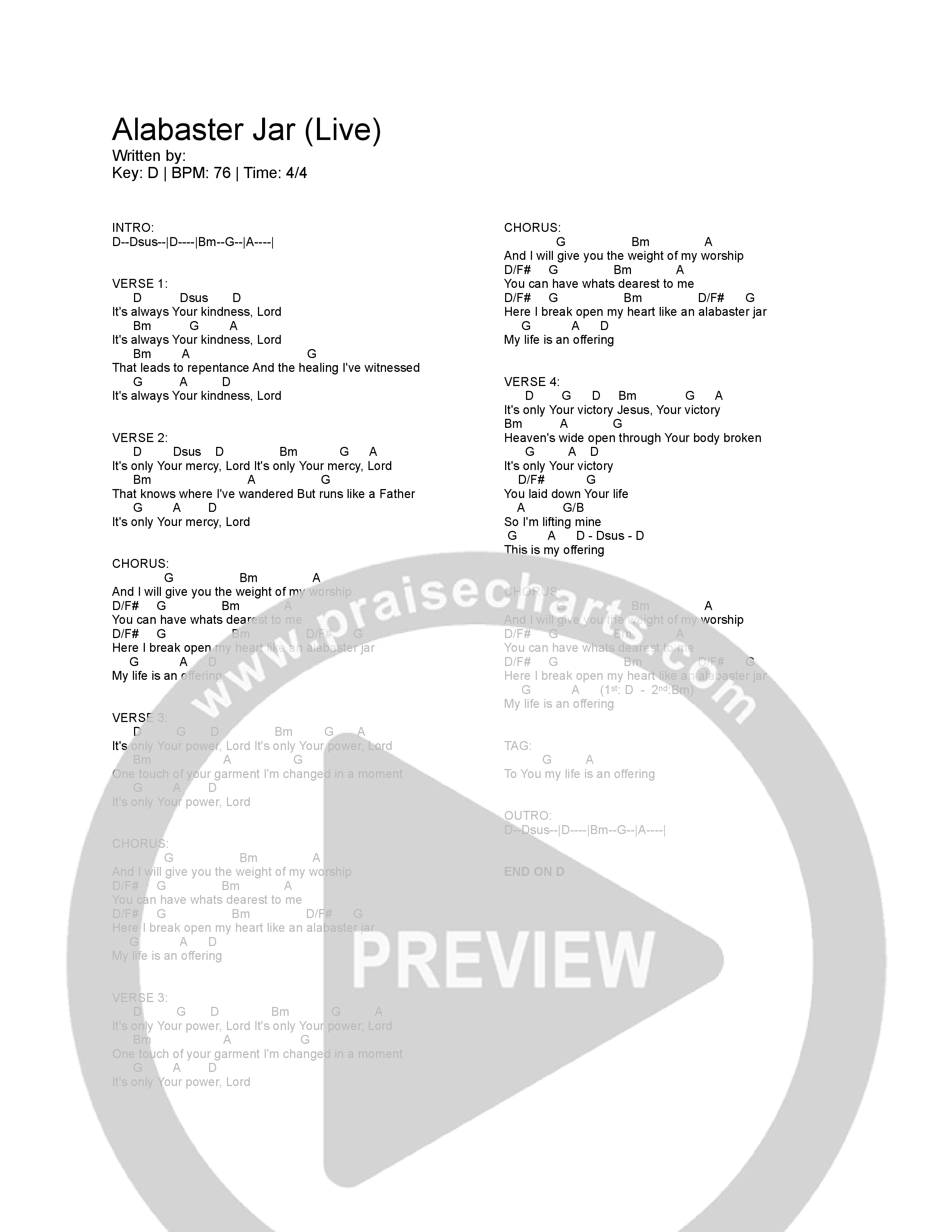 Alabaster Jar Chord Chart (Vertical Worship)