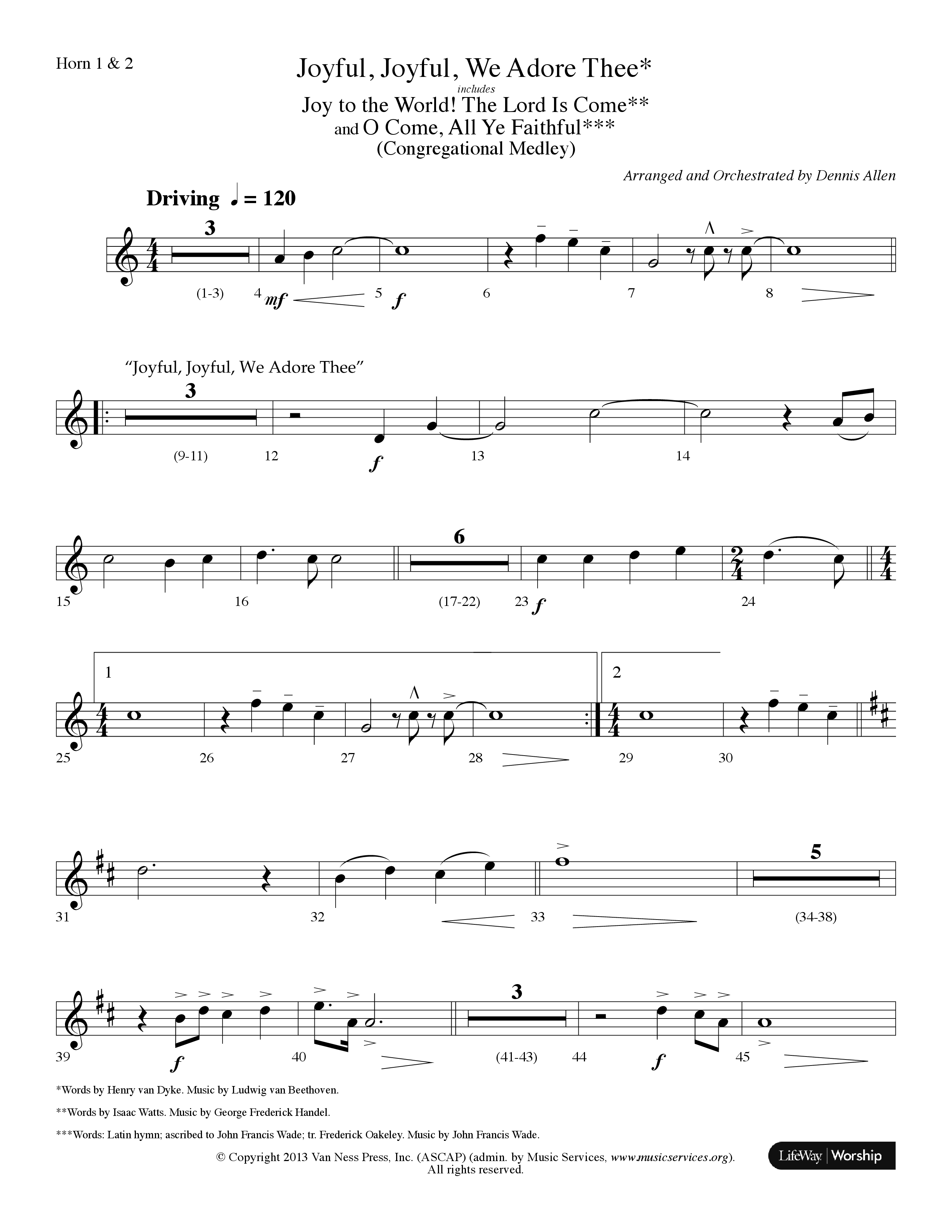 Joyful Joyful We Adore Thee (Choral Anthem SATB) French Horn 1/2 (Lifeway Choral / Arr. Dennis Allen)