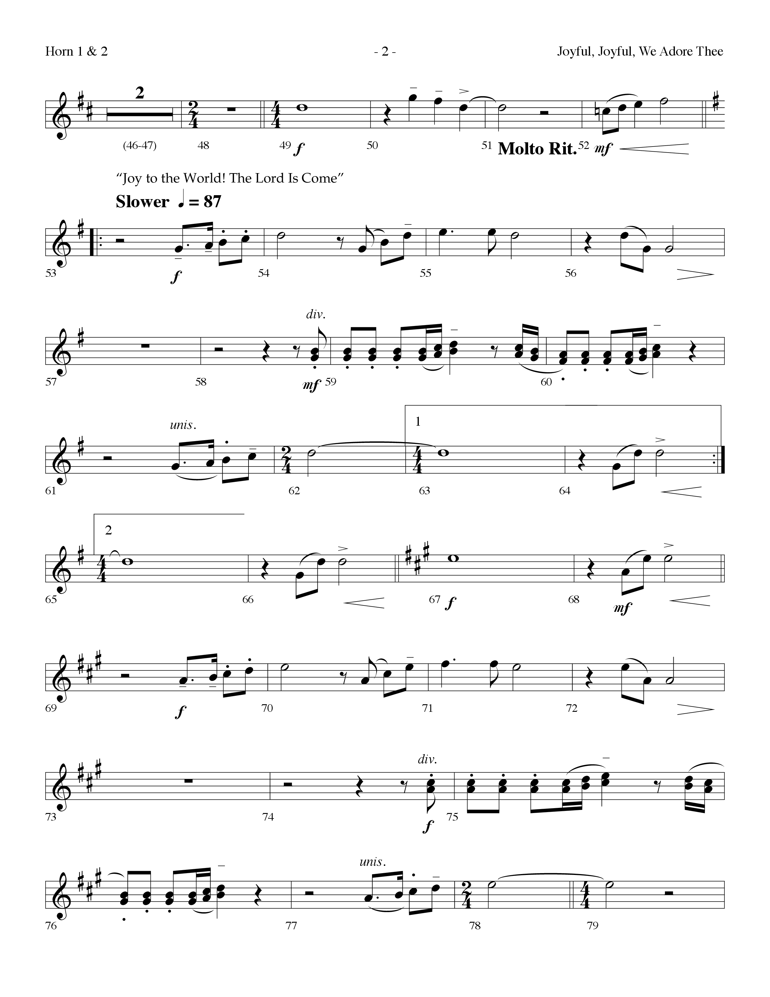 Joyful Joyful We Adore Thee (Choral Anthem SATB) French Horn 1/2 (Lifeway Choral / Arr. Dennis Allen)