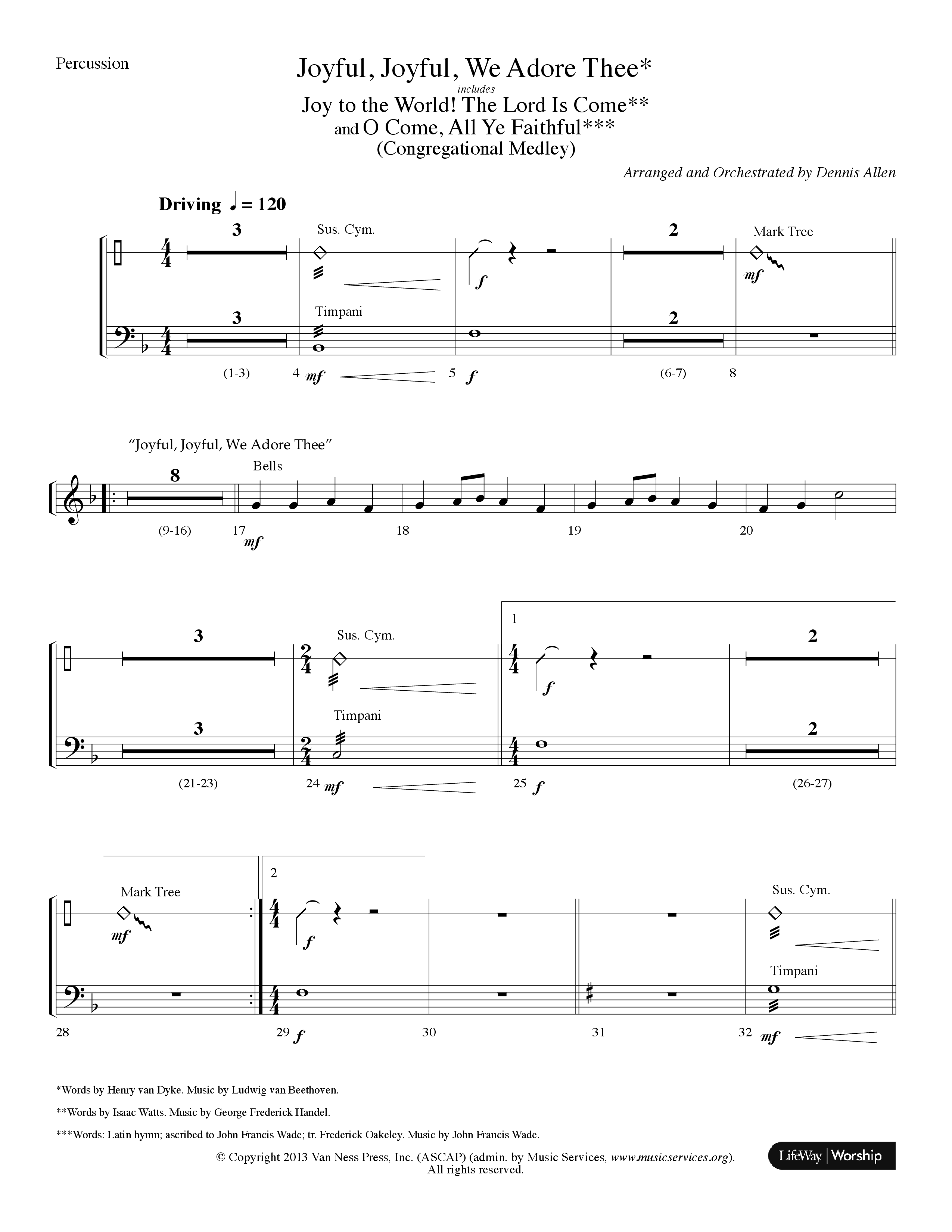 Joyful Joyful We Adore Thee (Choral Anthem SATB) Percussion (Lifeway Choral / Arr. Dennis Allen)