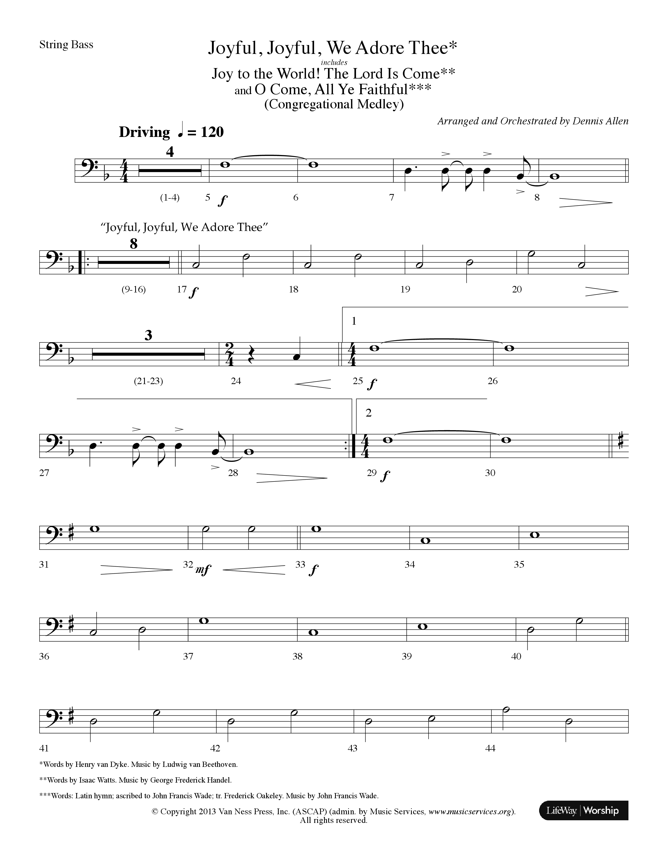 Joyful Joyful We Adore Thee (Choral Anthem SATB) String Bass (Lifeway Choral / Arr. Dennis Allen)
