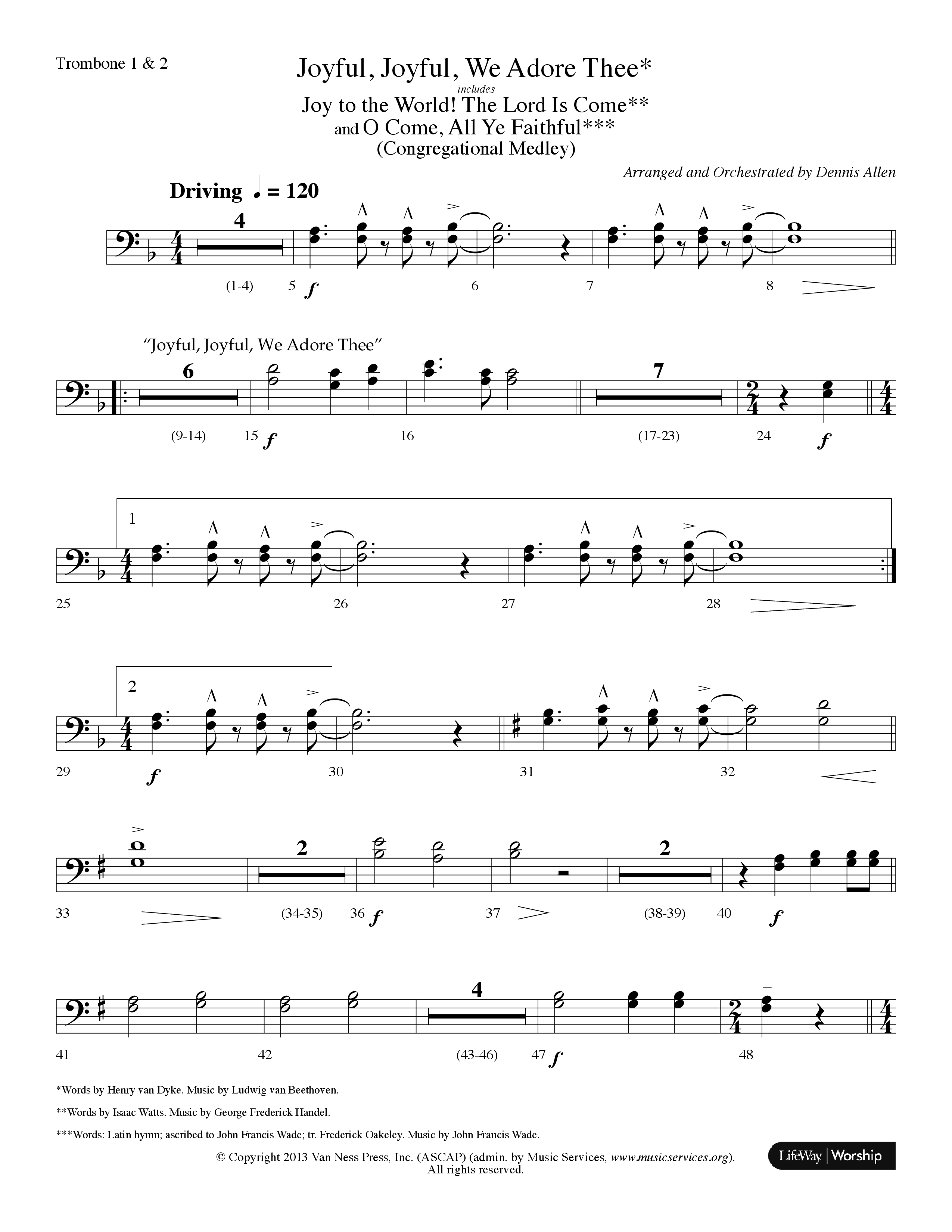 Joyful Joyful We Adore Thee (Choral Anthem SATB) Trombone 1/2 (Lifeway Choral / Arr. Dennis Allen)