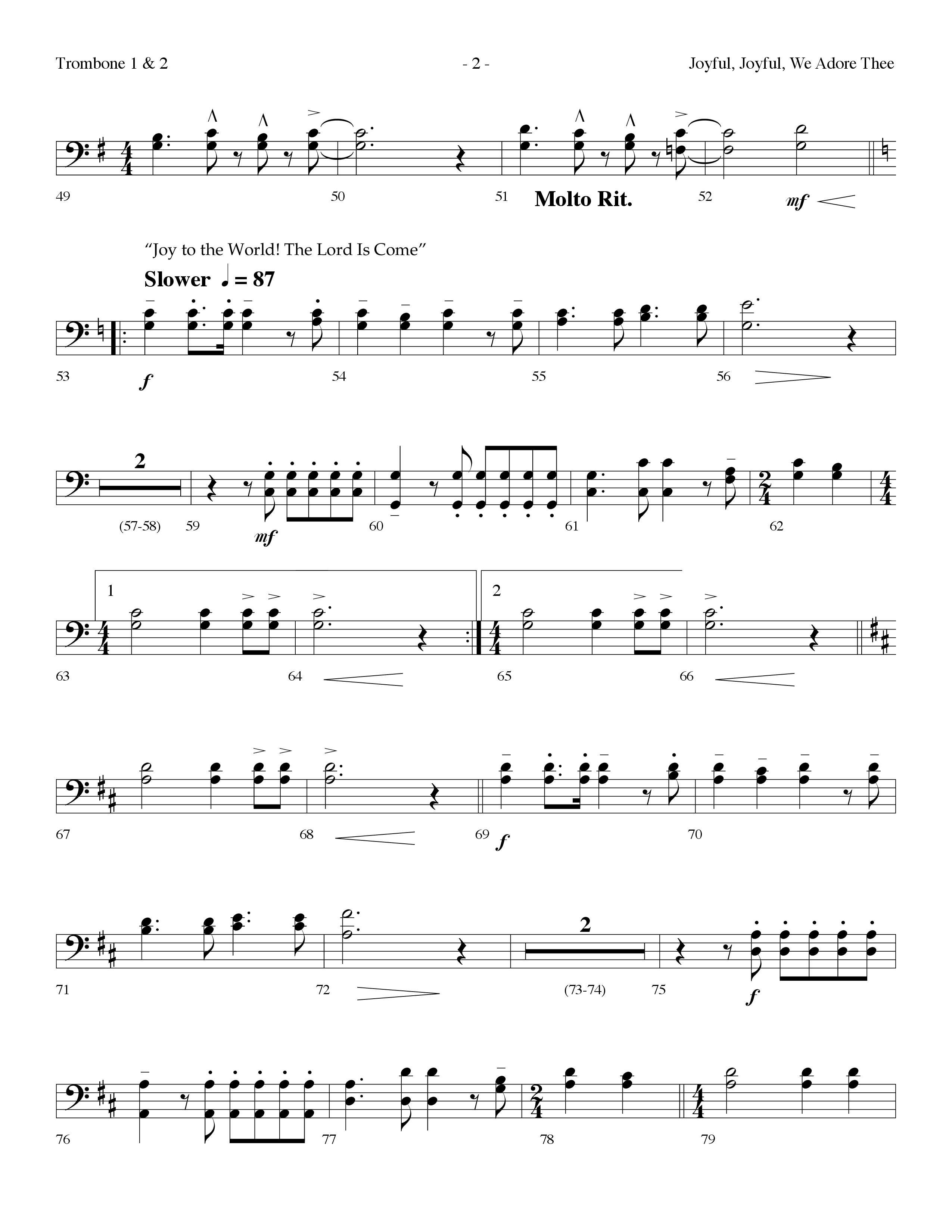Joyful Joyful We Adore Thee (Choral Anthem SATB) Trombone 1/2 (Lifeway Choral / Arr. Dennis Allen)