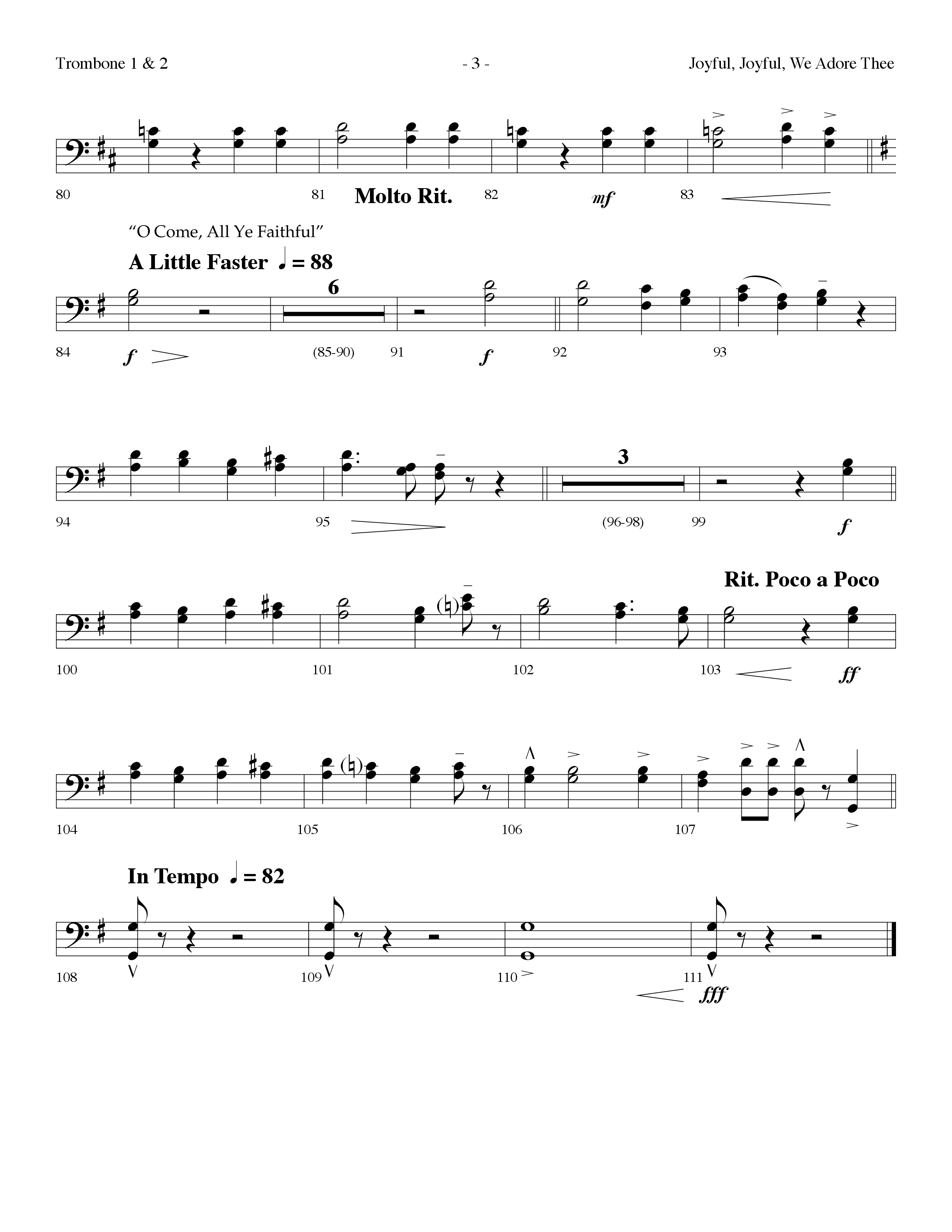 Joyful Joyful We Adore Thee (Choral Anthem SATB) Trombone 1/2 (Lifeway Choral / Arr. Dennis Allen)