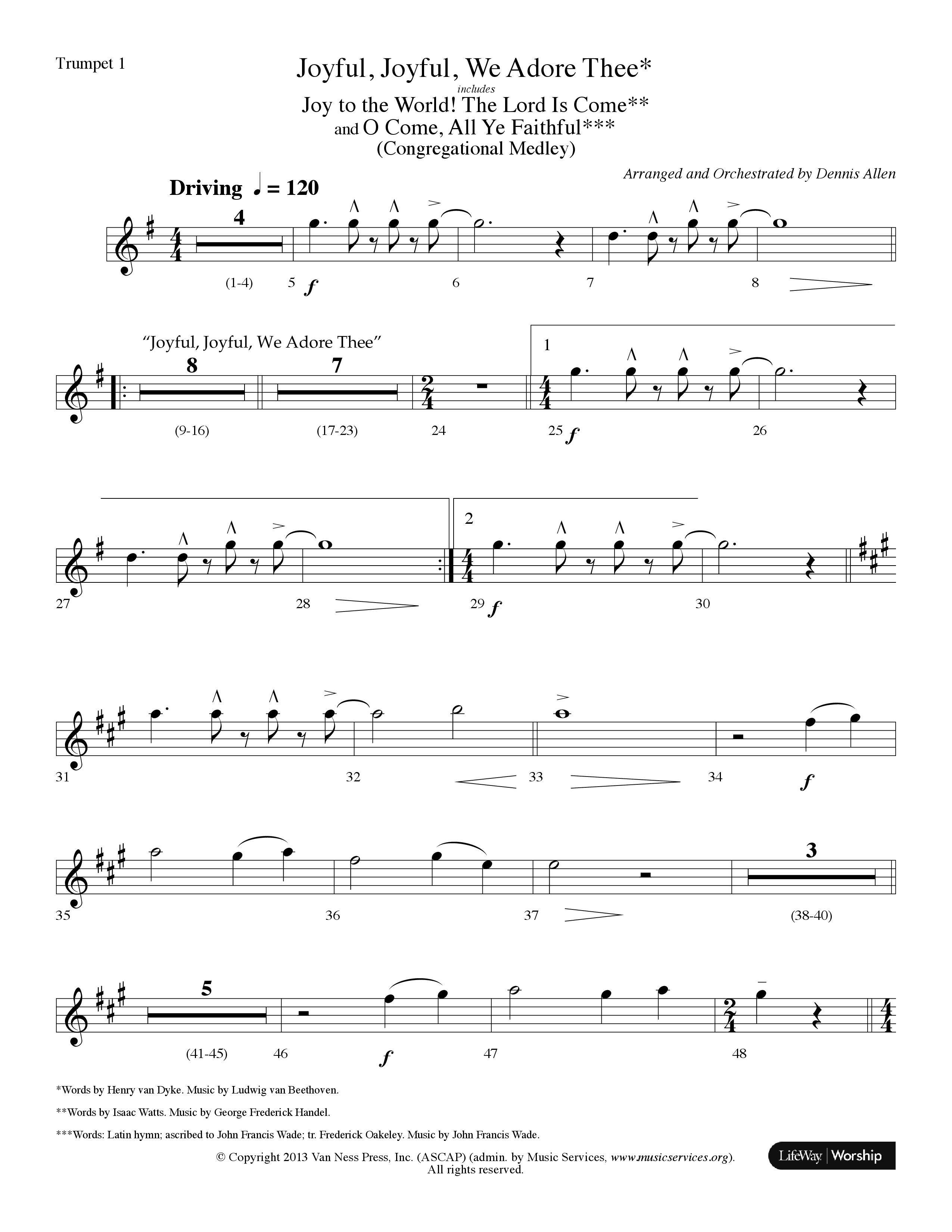 Joyful Joyful We Adore Thee (Choral Anthem SATB) Trumpet 1 (Lifeway Choral / Arr. Dennis Allen)