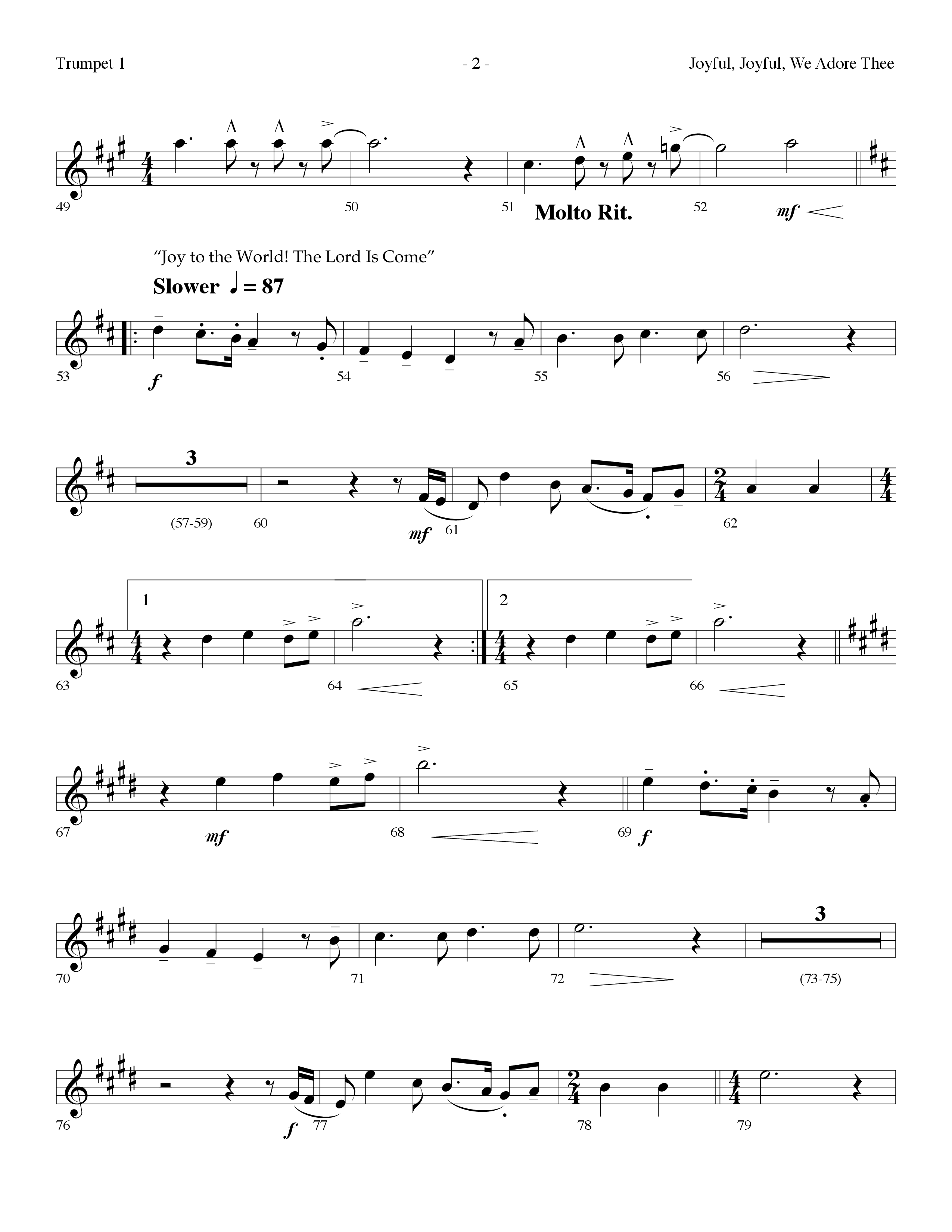 Joyful Joyful We Adore Thee (Choral Anthem SATB) Trumpet 1 (Lifeway Choral / Arr. Dennis Allen)