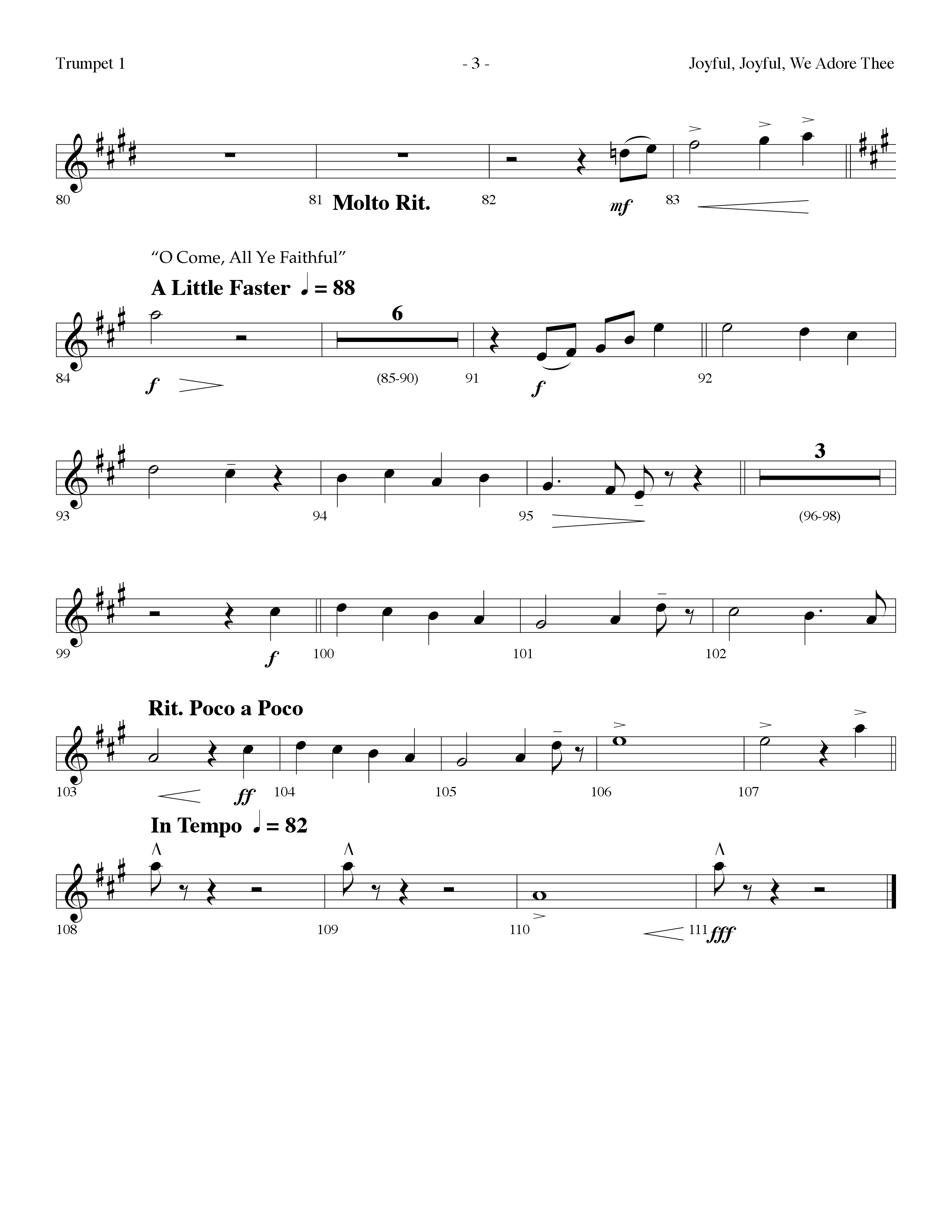 Joyful Joyful We Adore Thee (Choral Anthem SATB) Trumpet 1 (Lifeway Choral / Arr. Dennis Allen)