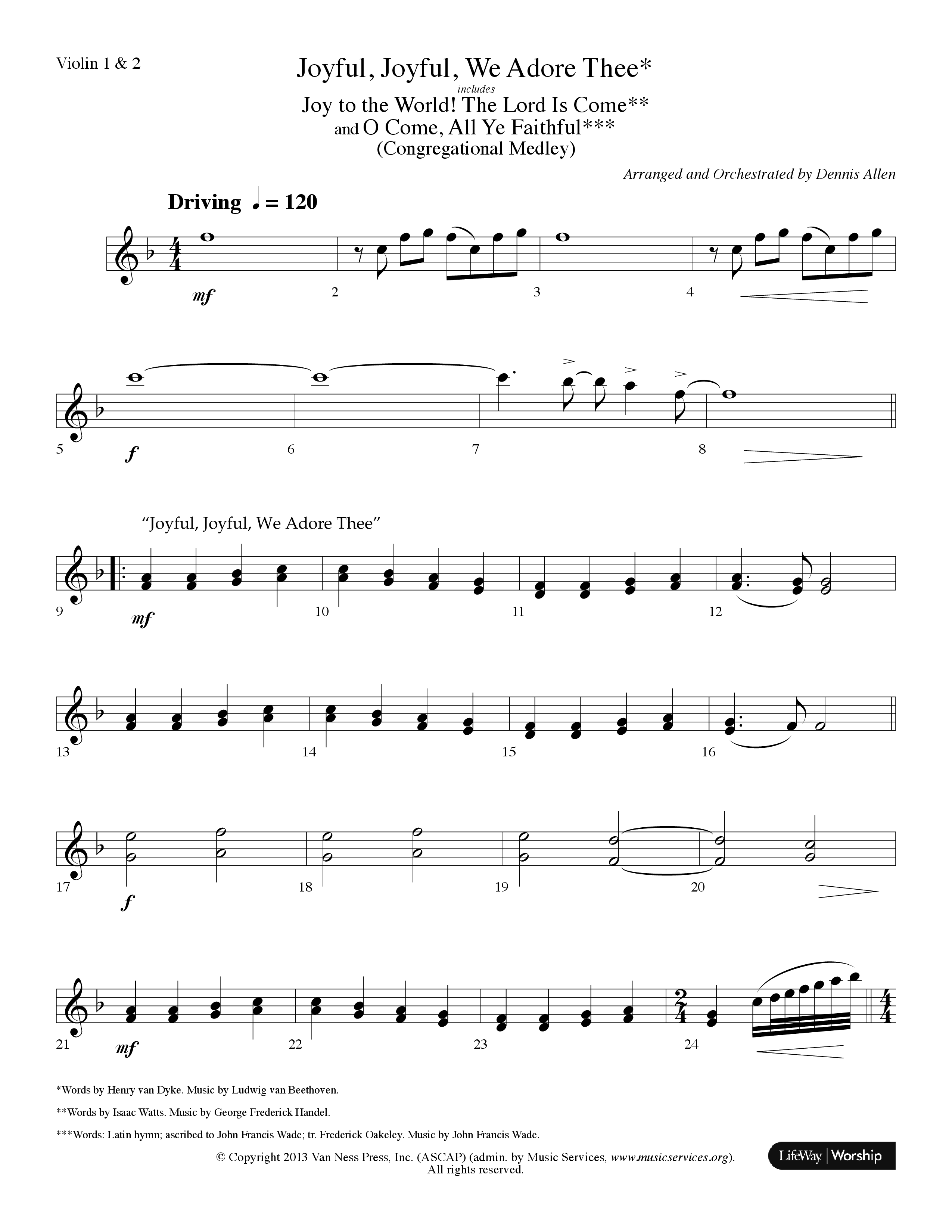 Joyful Joyful We Adore Thee (Choral Anthem SATB) Violin 1/2 (Lifeway Choral / Arr. Dennis Allen)