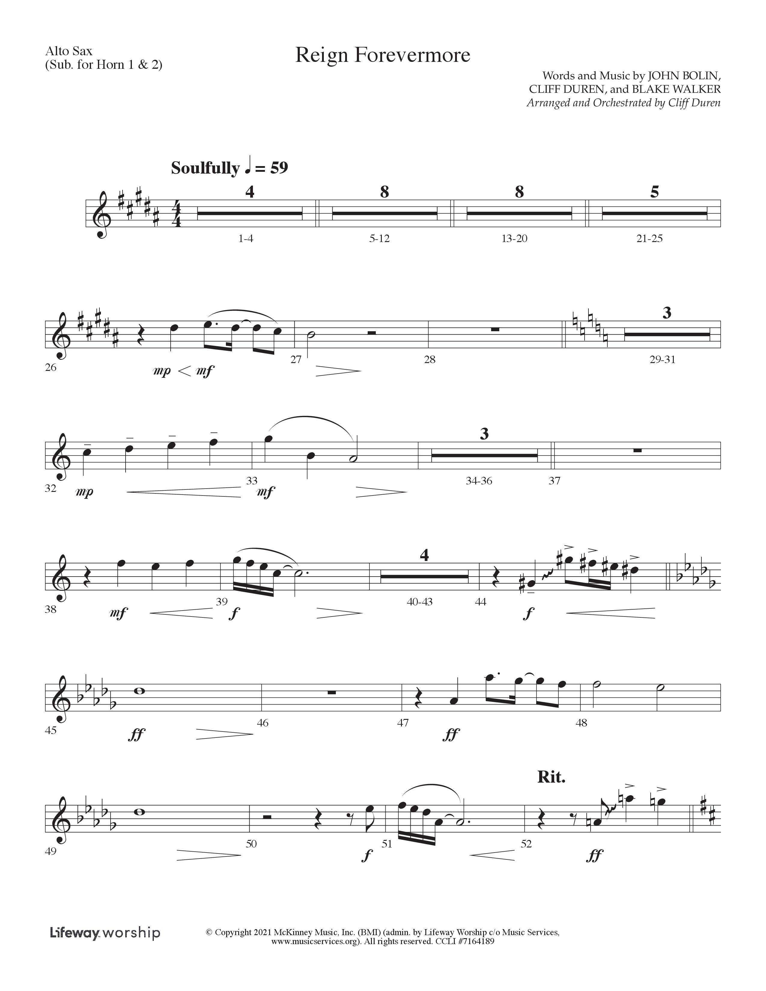 Reign Forevermore (Choral Anthem SATB) Alto Sax (Lifeway Choral / Arr. Cliff Duren)