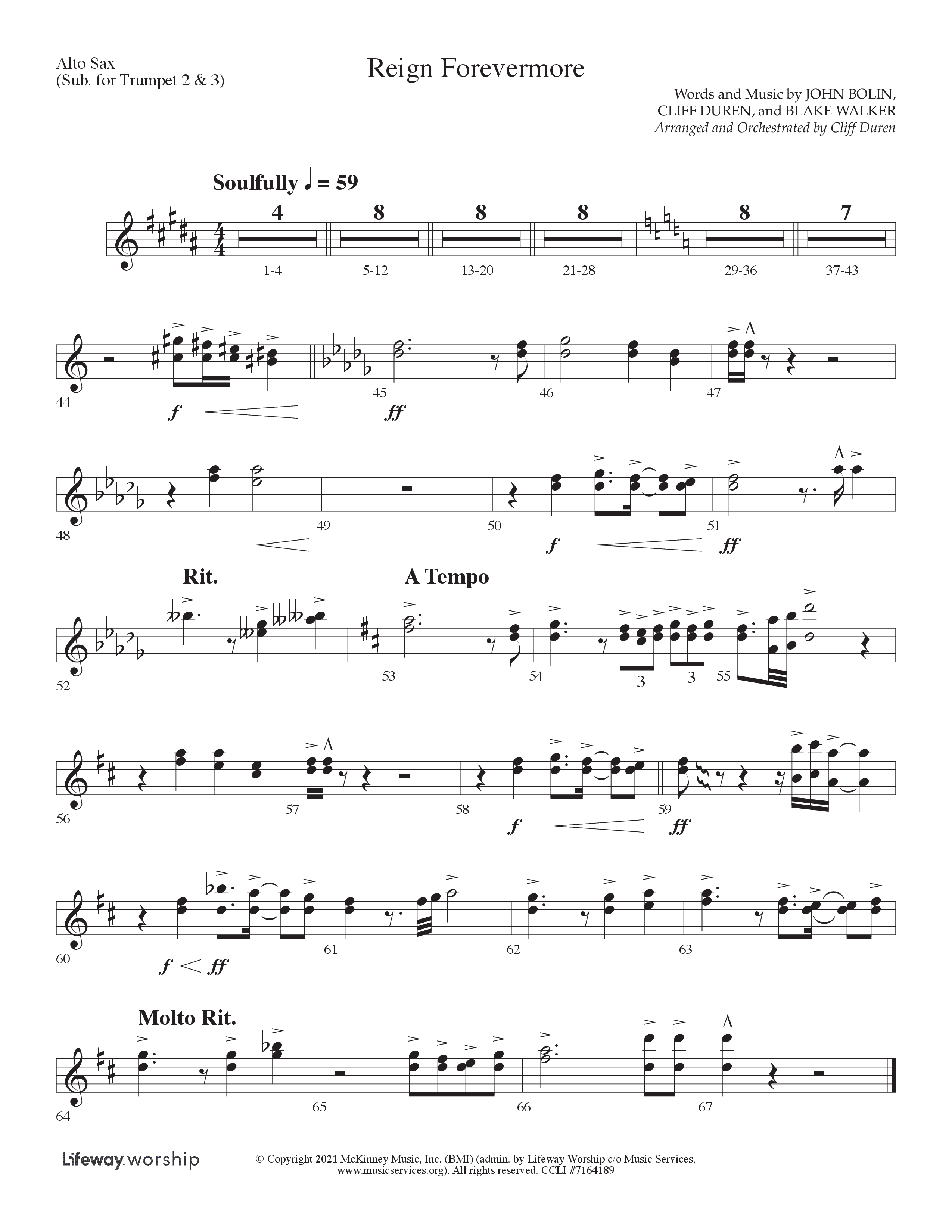 Reign Forevermore (Choral Anthem SATB) Alto Sax (Lifeway Choral / Arr. Cliff Duren)