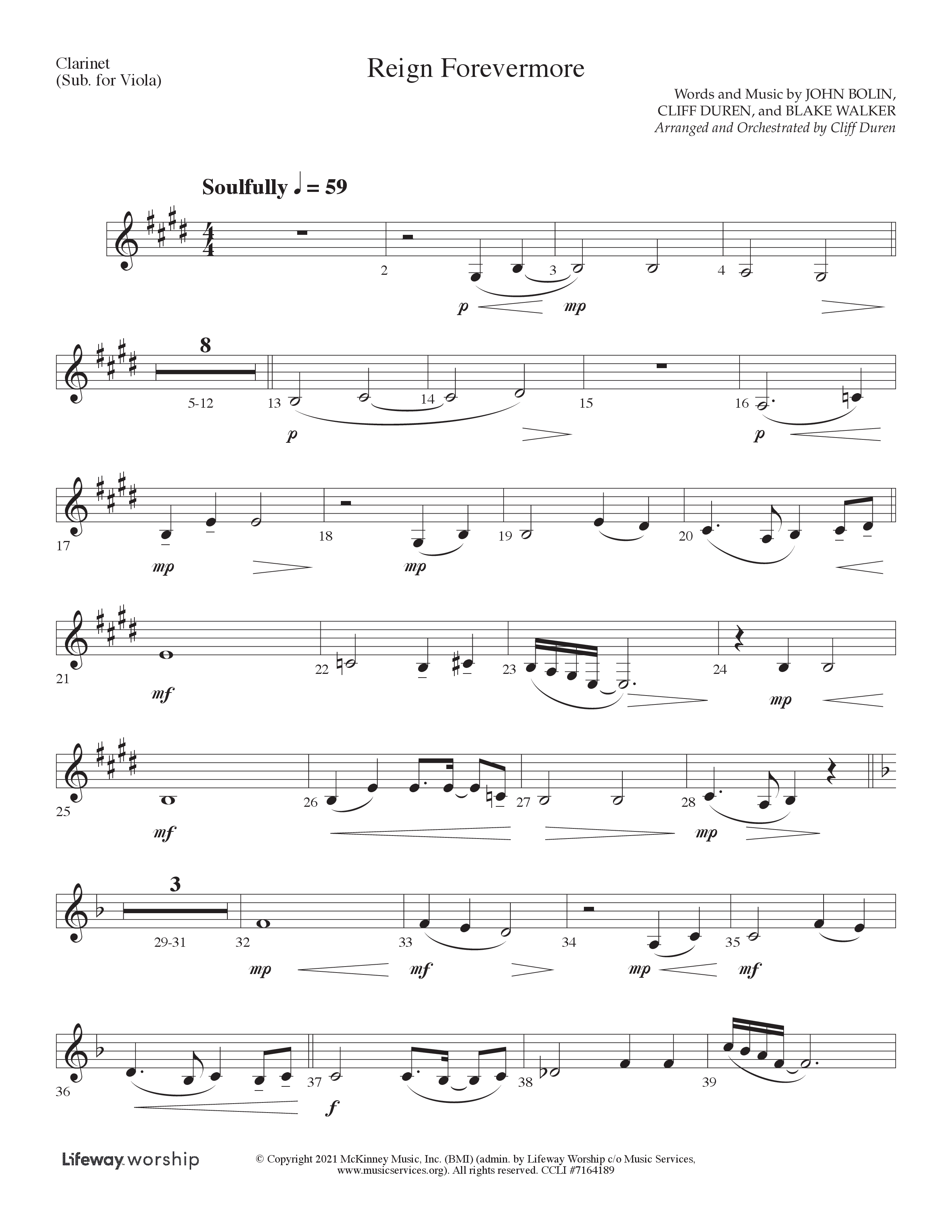Reign Forevermore (Choral Anthem SATB) Clarinet (Lifeway Choral / Arr. Cliff Duren)