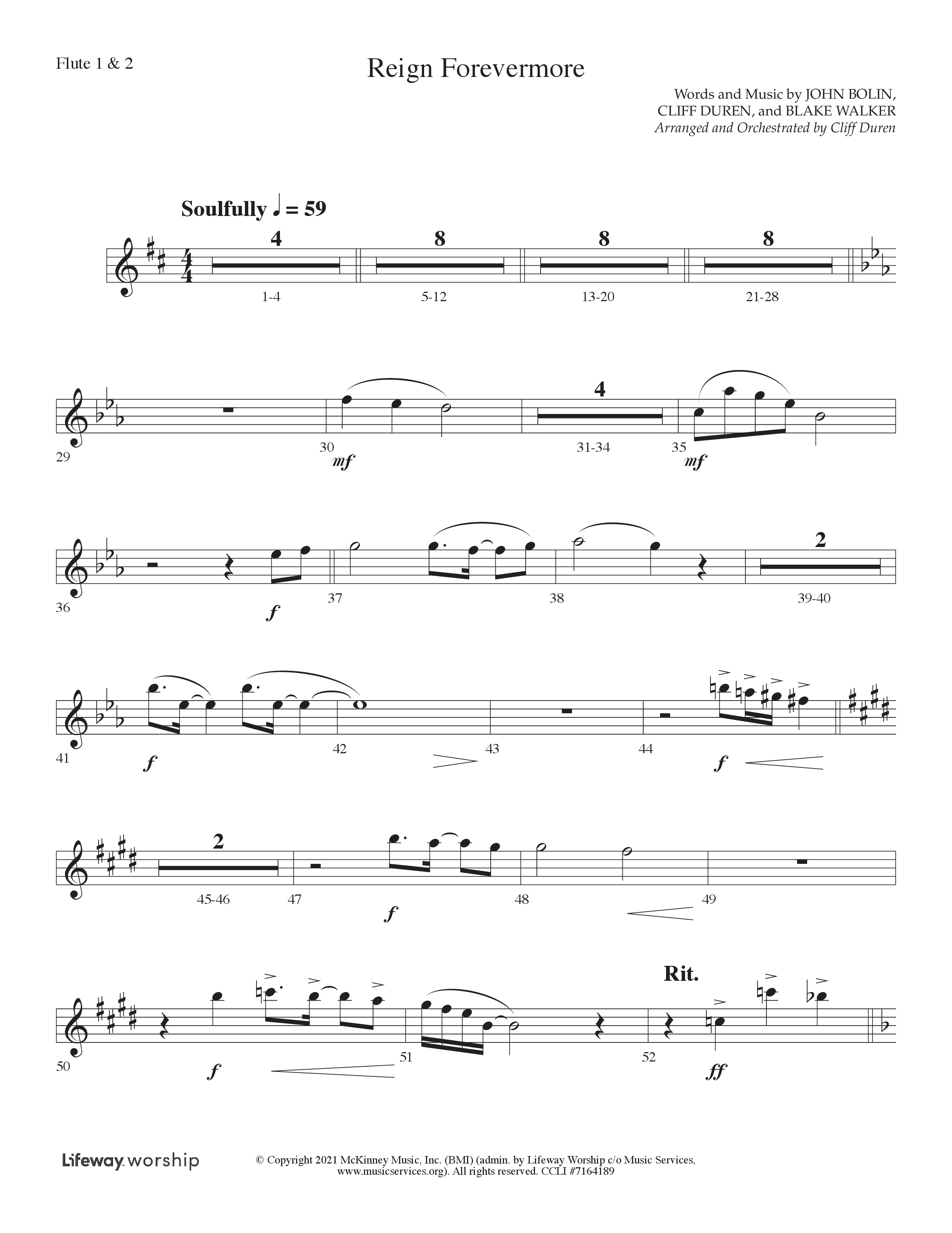 Reign Forevermore (Choral Anthem SATB) Flute 1/2 (Lifeway Choral / Arr. Cliff Duren)