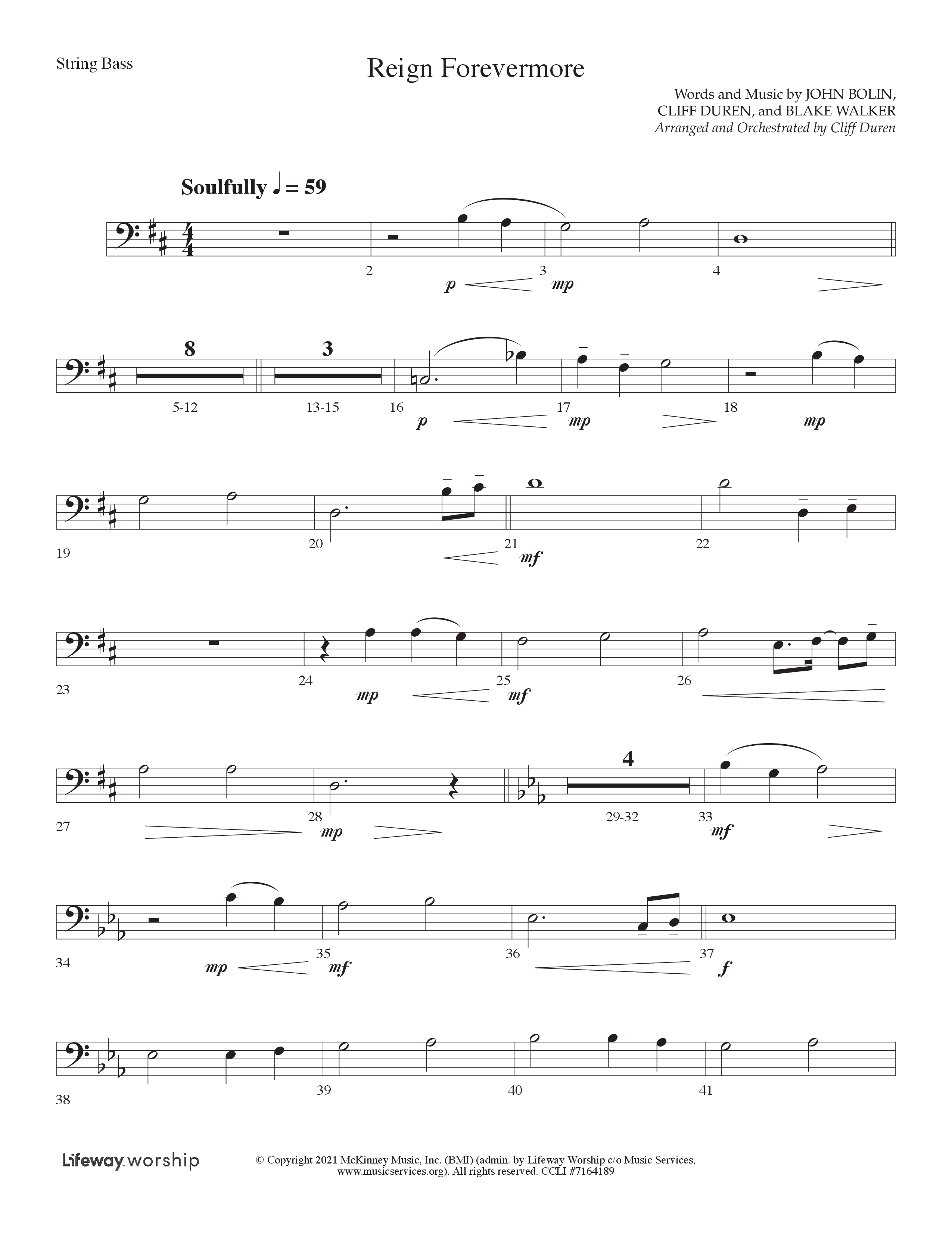 Reign Forevermore (Choral Anthem SATB) String Bass (Lifeway Choral / Arr. Cliff Duren)