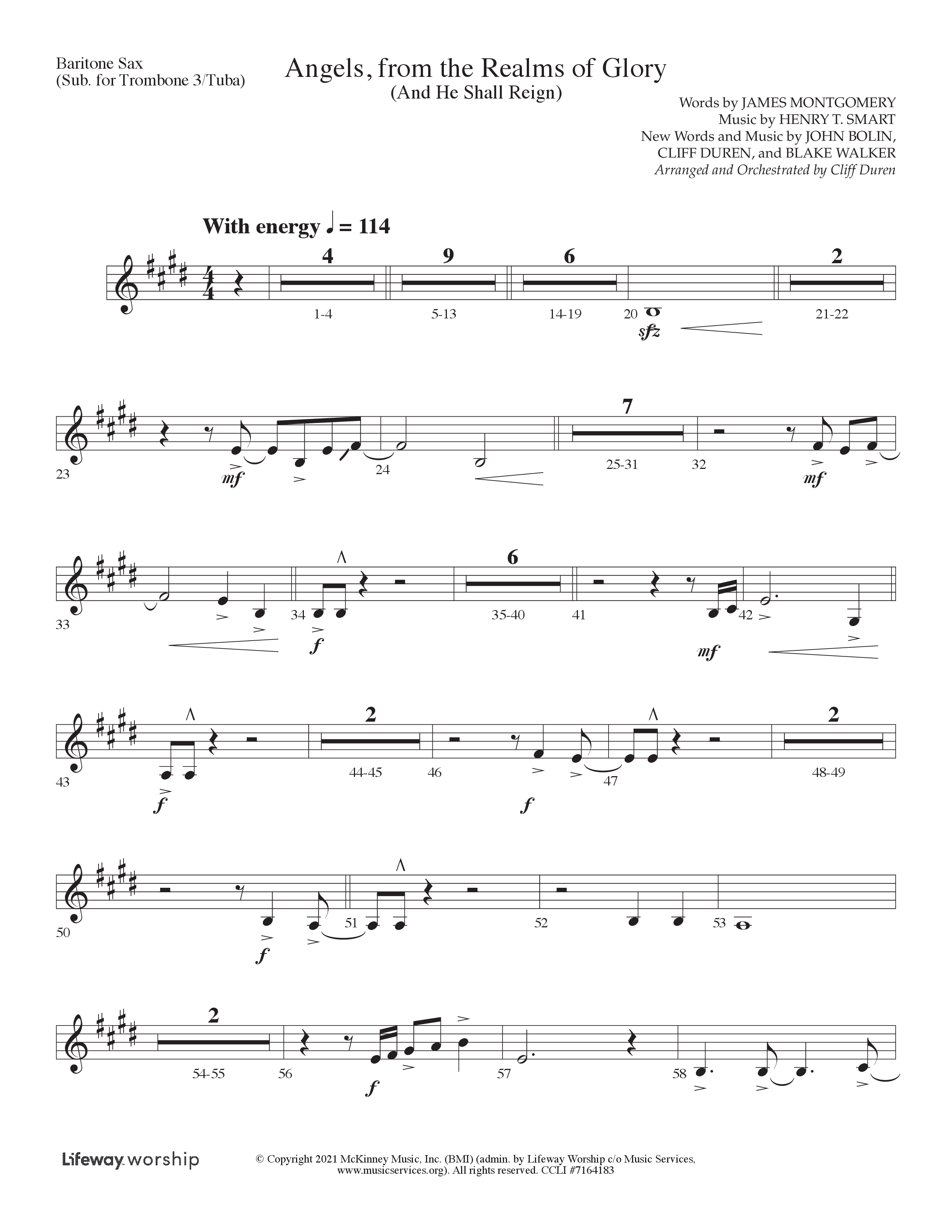 Angels From the Realms of Glory (And He Shall Reign) (Choral Anthem SATB) Bari Sax (Lifeway Choral / Arr. Cliff Duren)