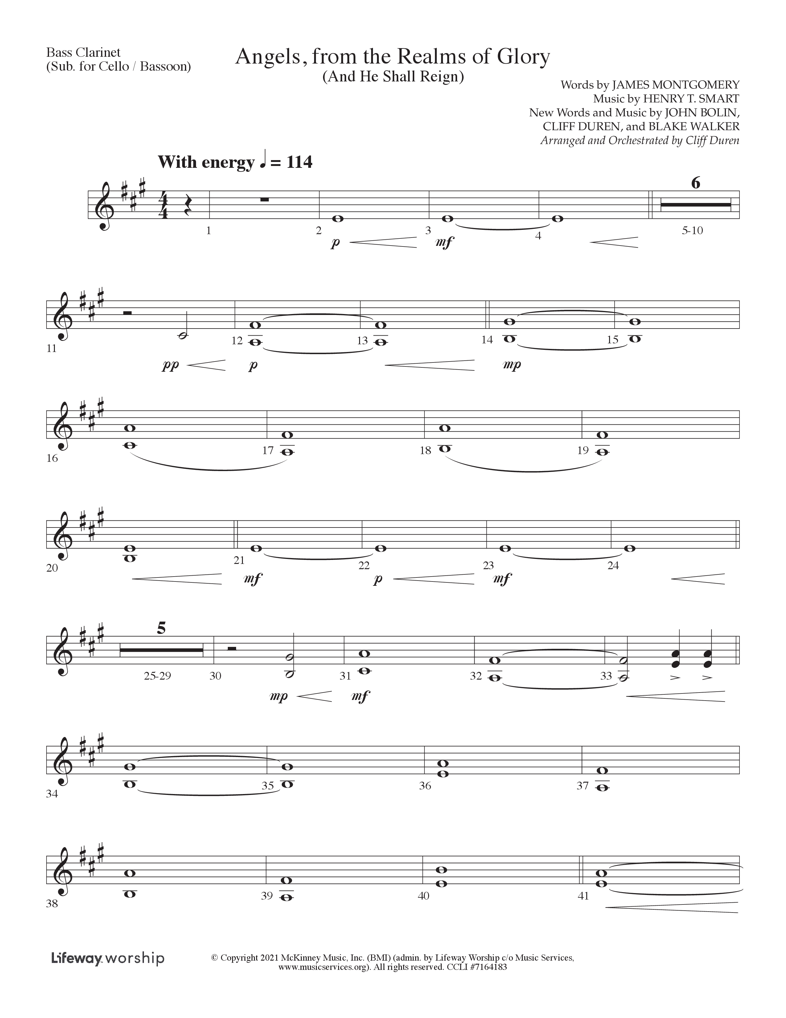 Angels From the Realms of Glory (And He Shall Reign) (Choral Anthem SATB) Bass Clarinet (Lifeway Choral / Arr. Cliff Duren)