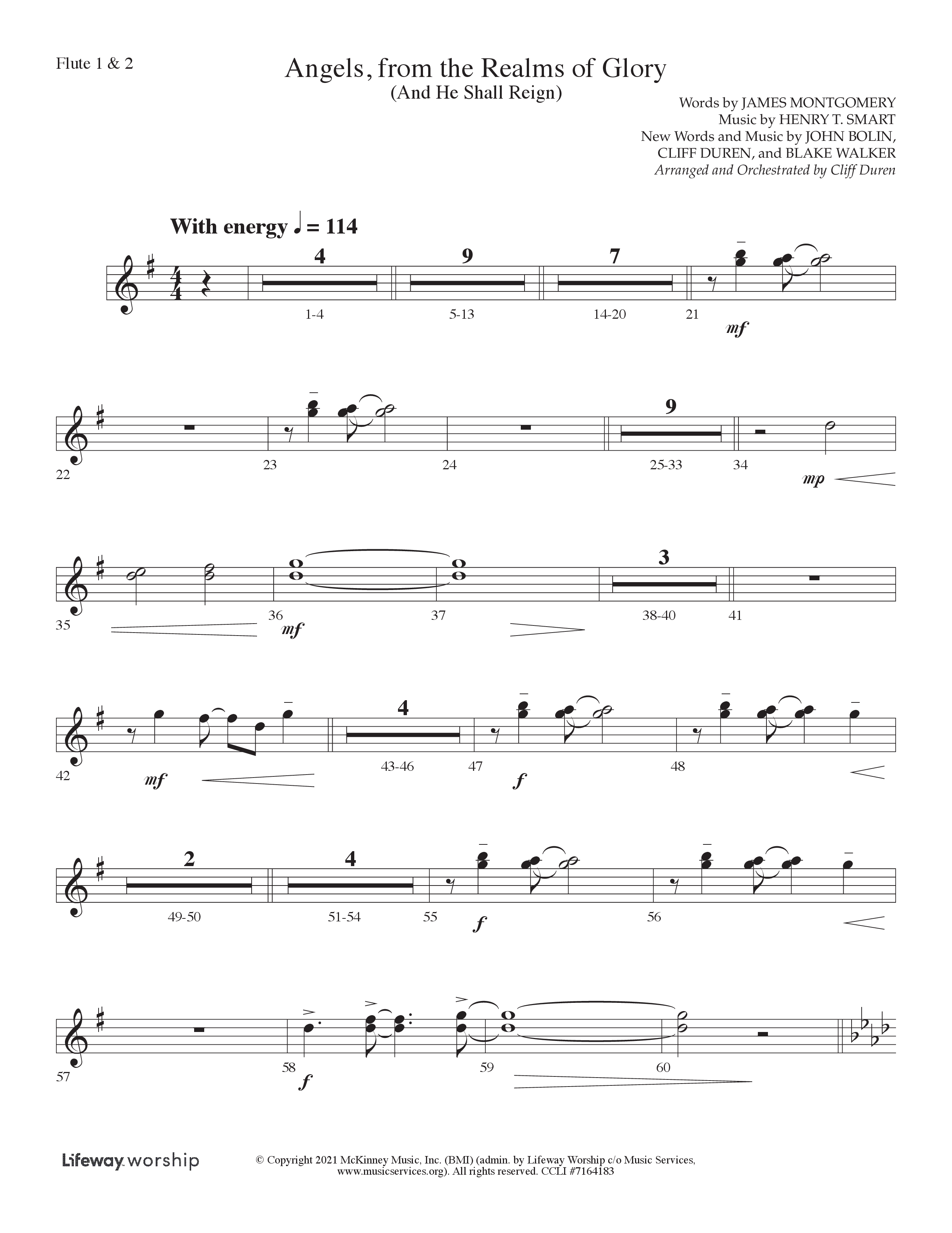 Angels From the Realms of Glory (And He Shall Reign) (Choral Anthem SATB) Flute 1/2 (Lifeway Choral / Arr. Cliff Duren)