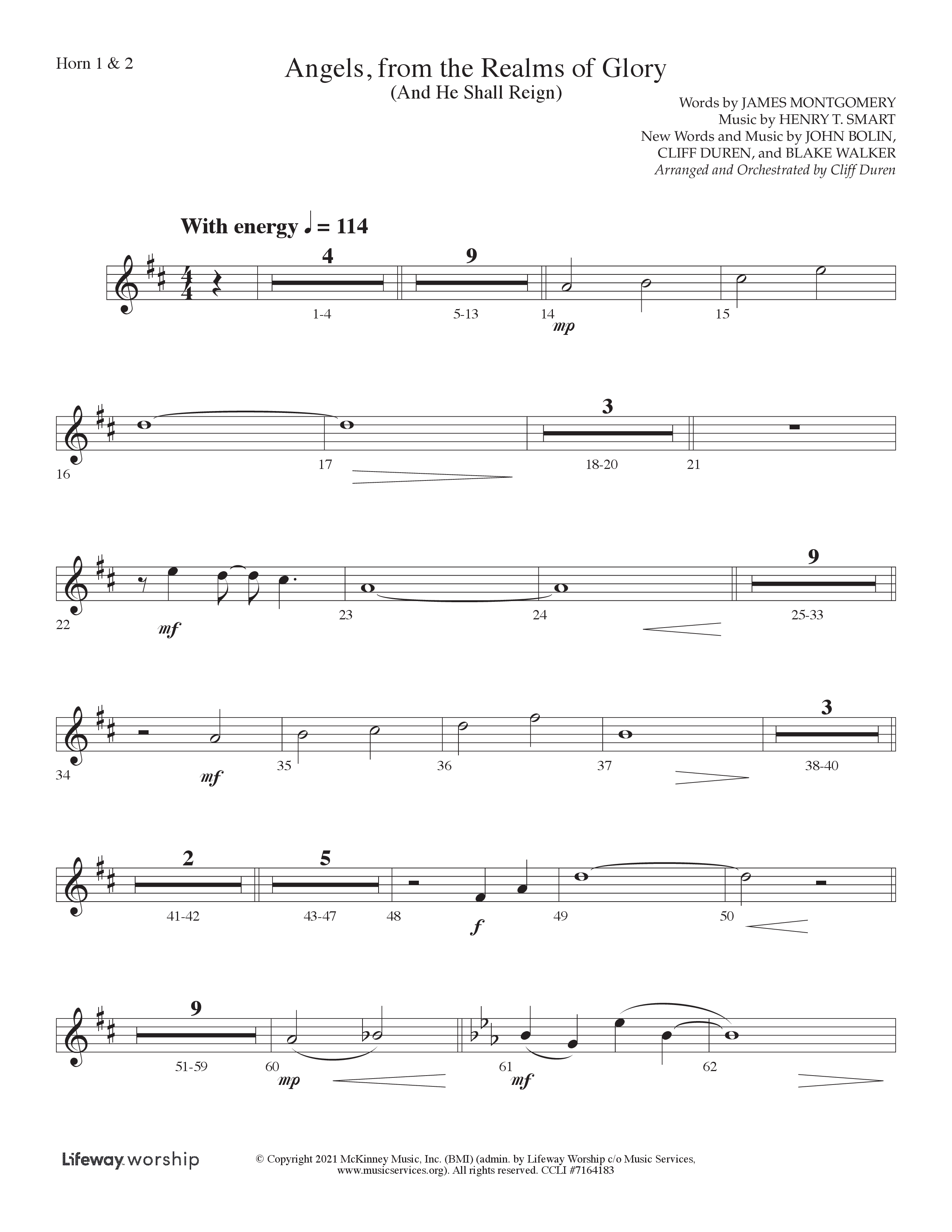 Angels From the Realms of Glory (And He Shall Reign) (Choral Anthem SATB) French Horn 1/2 (Lifeway Choral / Arr. Cliff Duren)