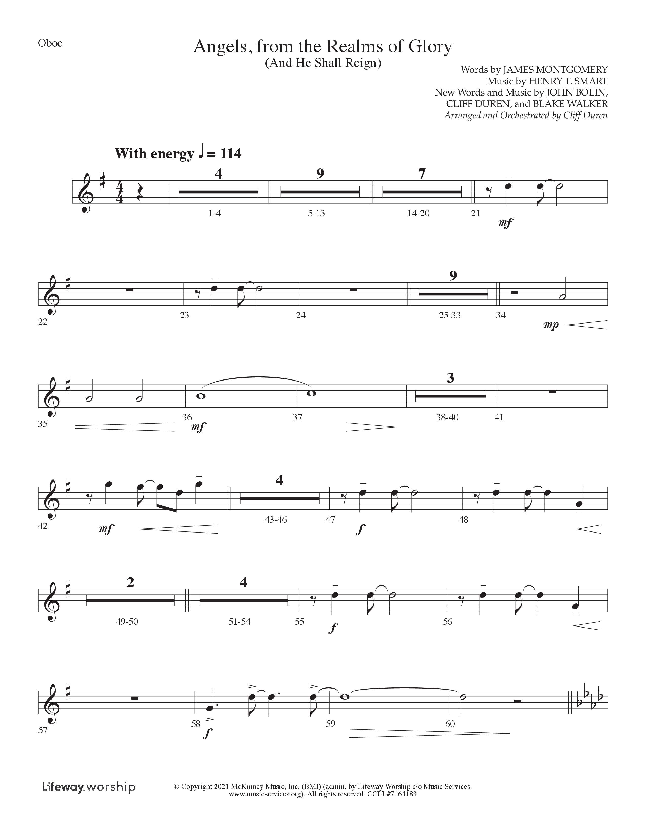 Angels From the Realms of Glory (And He Shall Reign) (Choral Anthem SATB) Oboe (Lifeway Choral / Arr. Cliff Duren)