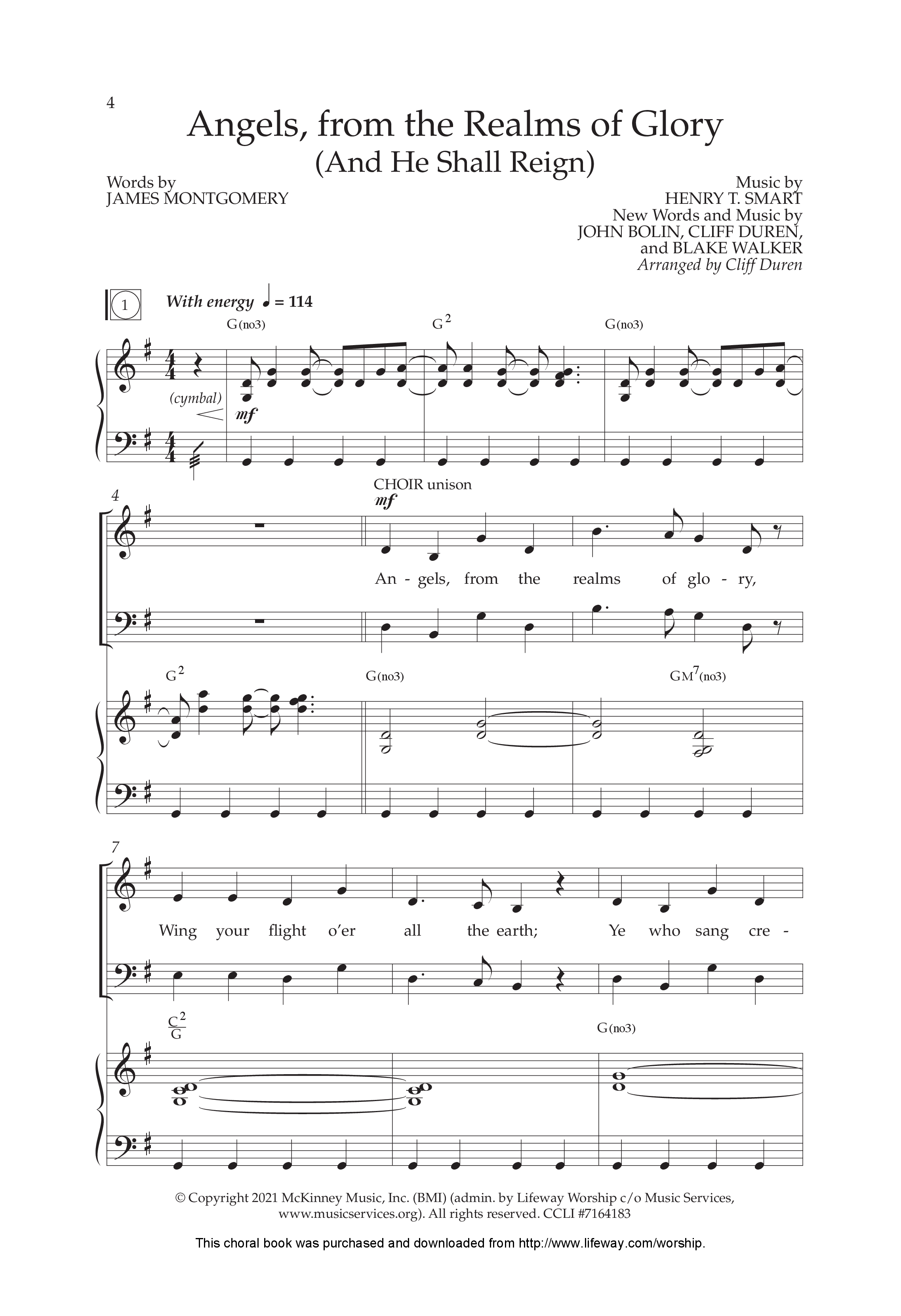 Angels From the Realms of Glory (And He Shall Reign) (Choral Anthem SATB) Anthem (SATB/Piano) (Lifeway Choral / Arr. Cliff Duren)