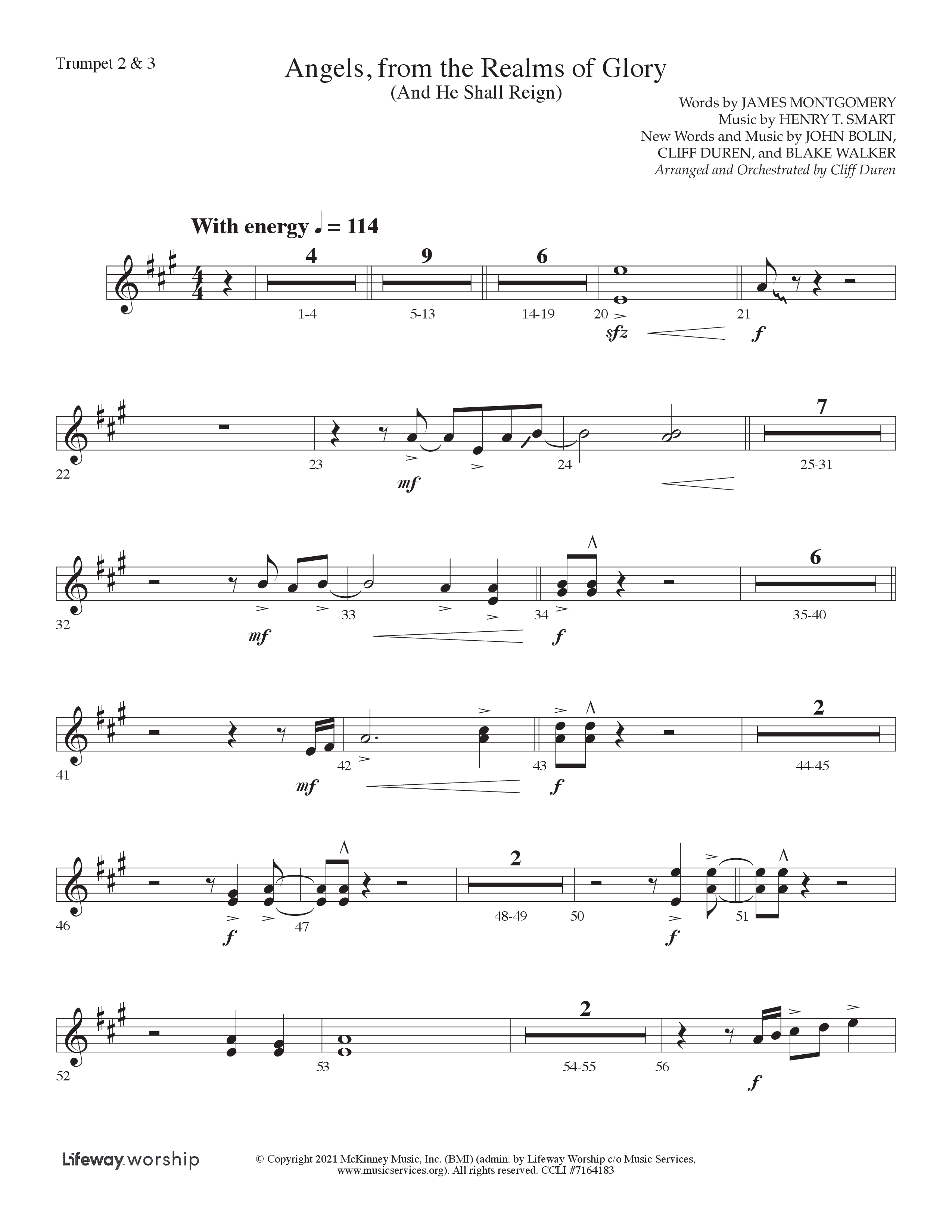 Angels From the Realms of Glory (And He Shall Reign) (Choral Anthem SATB) Trumpet 2/3 (Lifeway Choral / Arr. Cliff Duren)