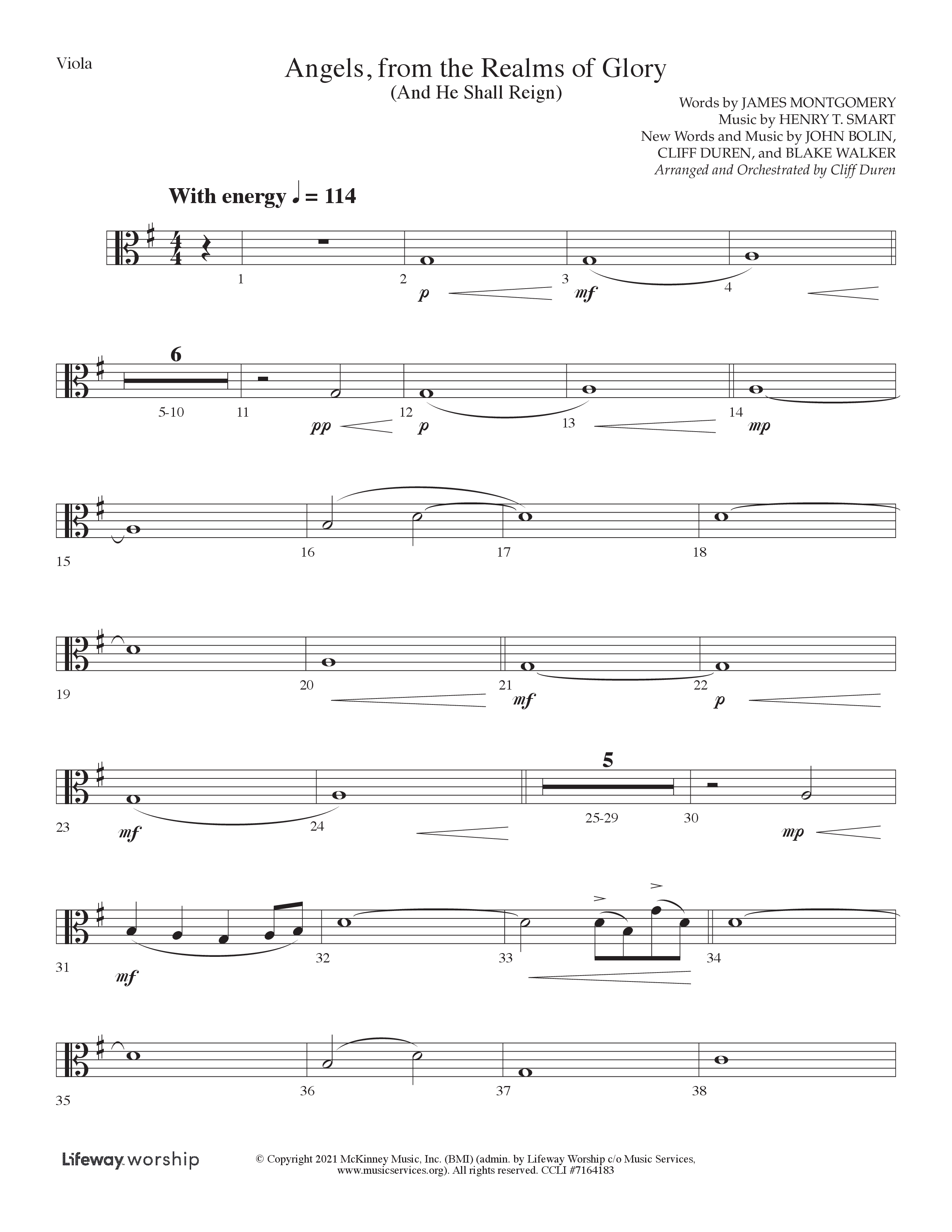 Angels From the Realms of Glory (And He Shall Reign) (Choral Anthem SATB) Viola (Lifeway Choral / Arr. Cliff Duren)