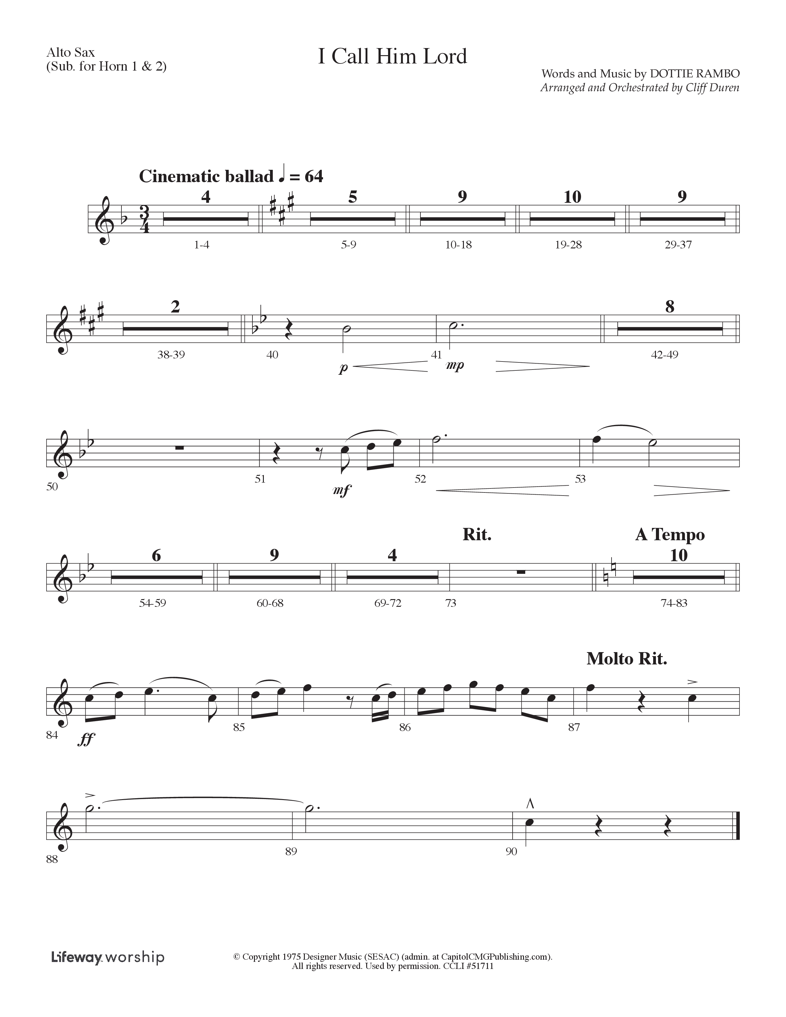 I Call Him Lord (Choral Anthem SATB) Alto Sax (Lifeway Choral / Arr. Cliff Duren)