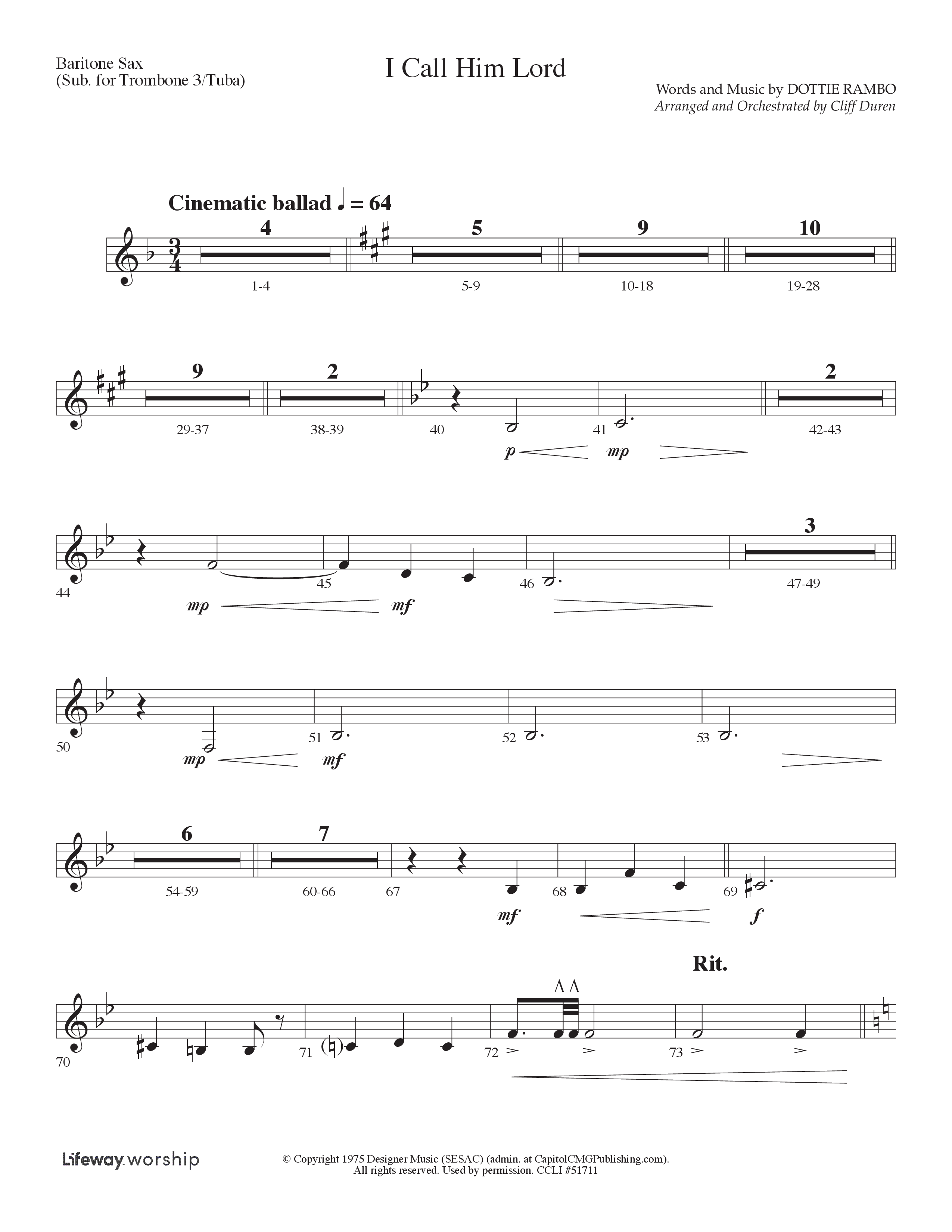 I Call Him Lord (Choral Anthem SATB) Bari Sax (Lifeway Choral / Arr. Cliff Duren)