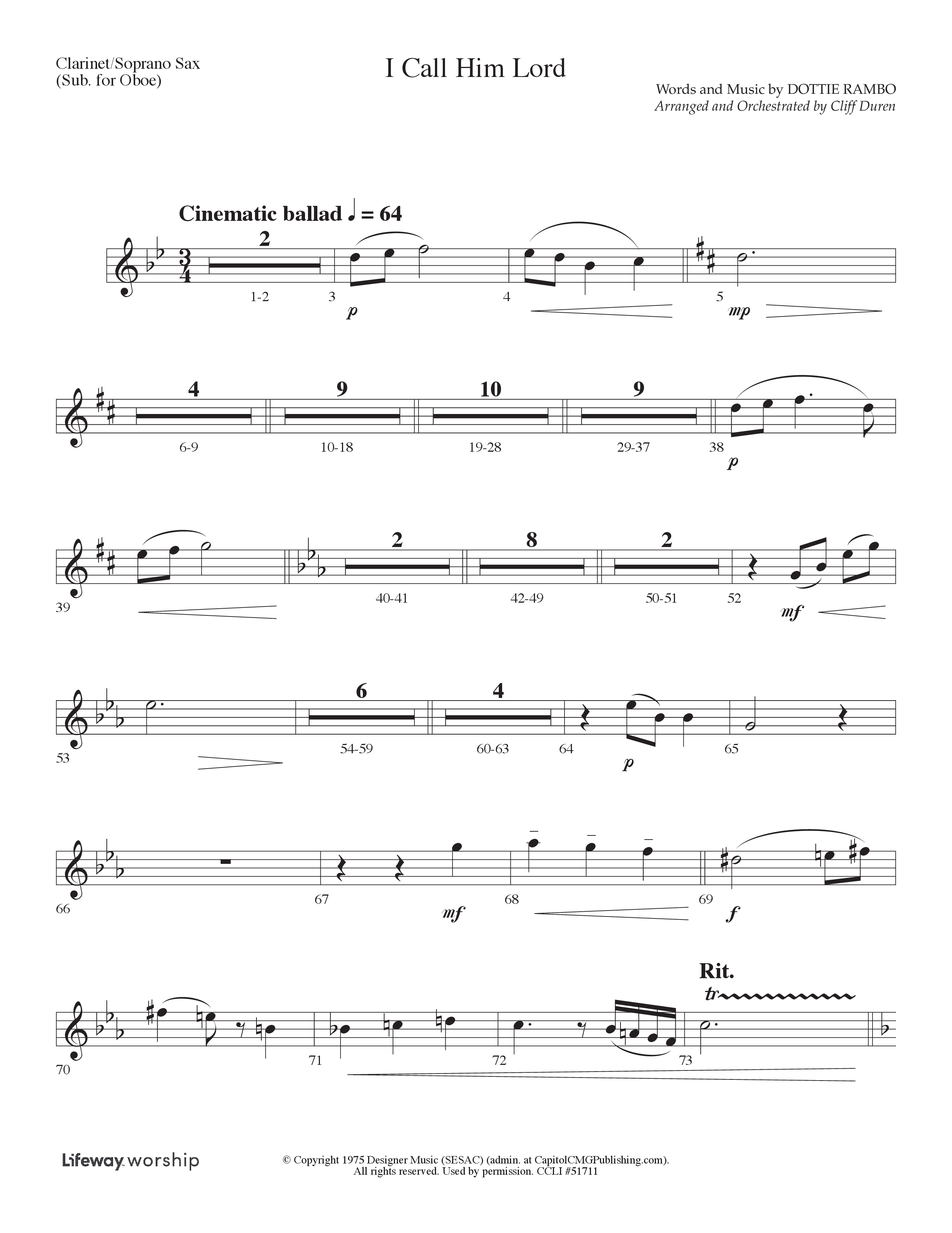 I Call Him Lord (Choral Anthem SATB) Clarinet/Soprano Sax (Lifeway Choral / Arr. Cliff Duren)