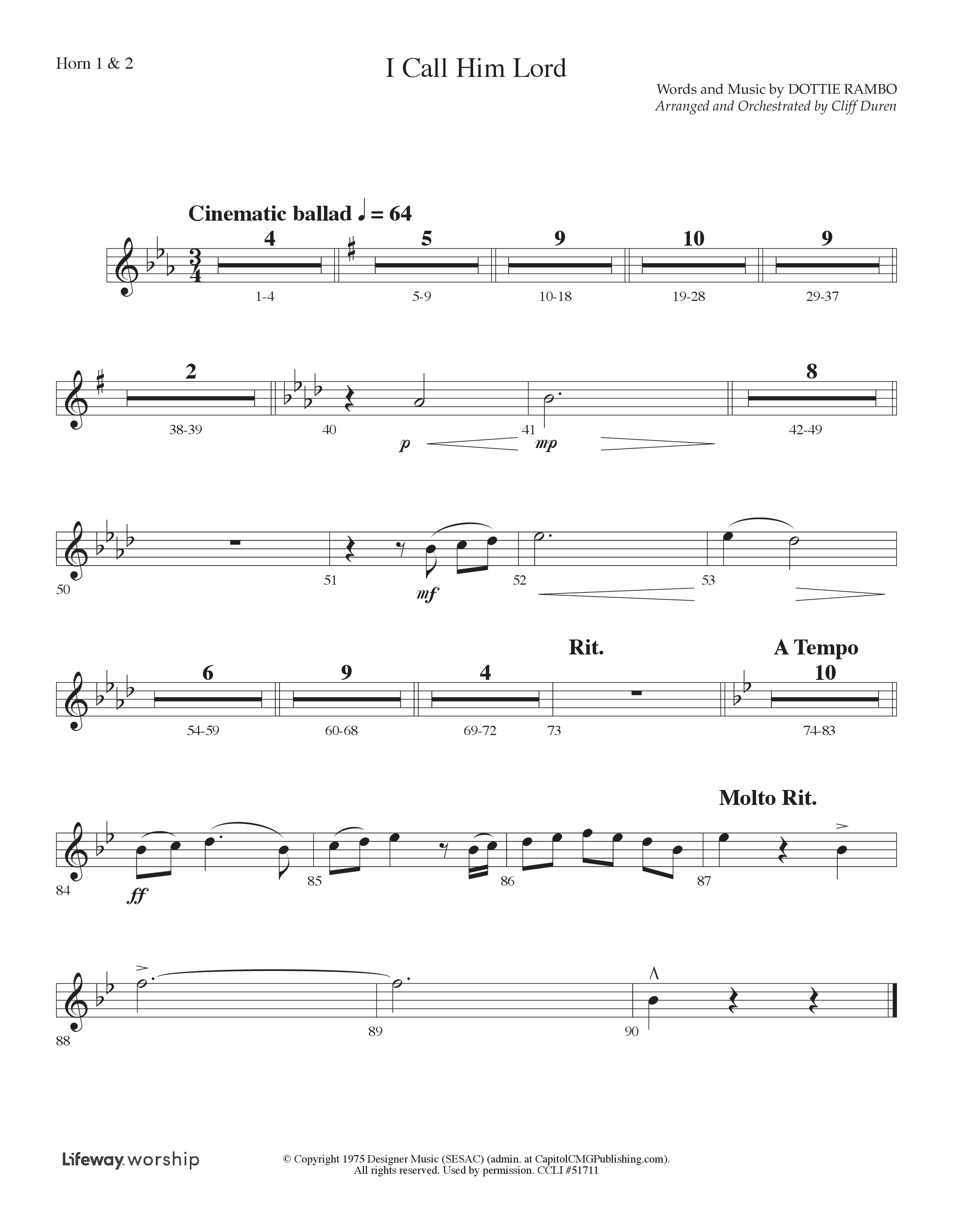 I Call Him Lord (Choral Anthem SATB) French Horn 1/2 (Lifeway Choral / Arr. Cliff Duren)