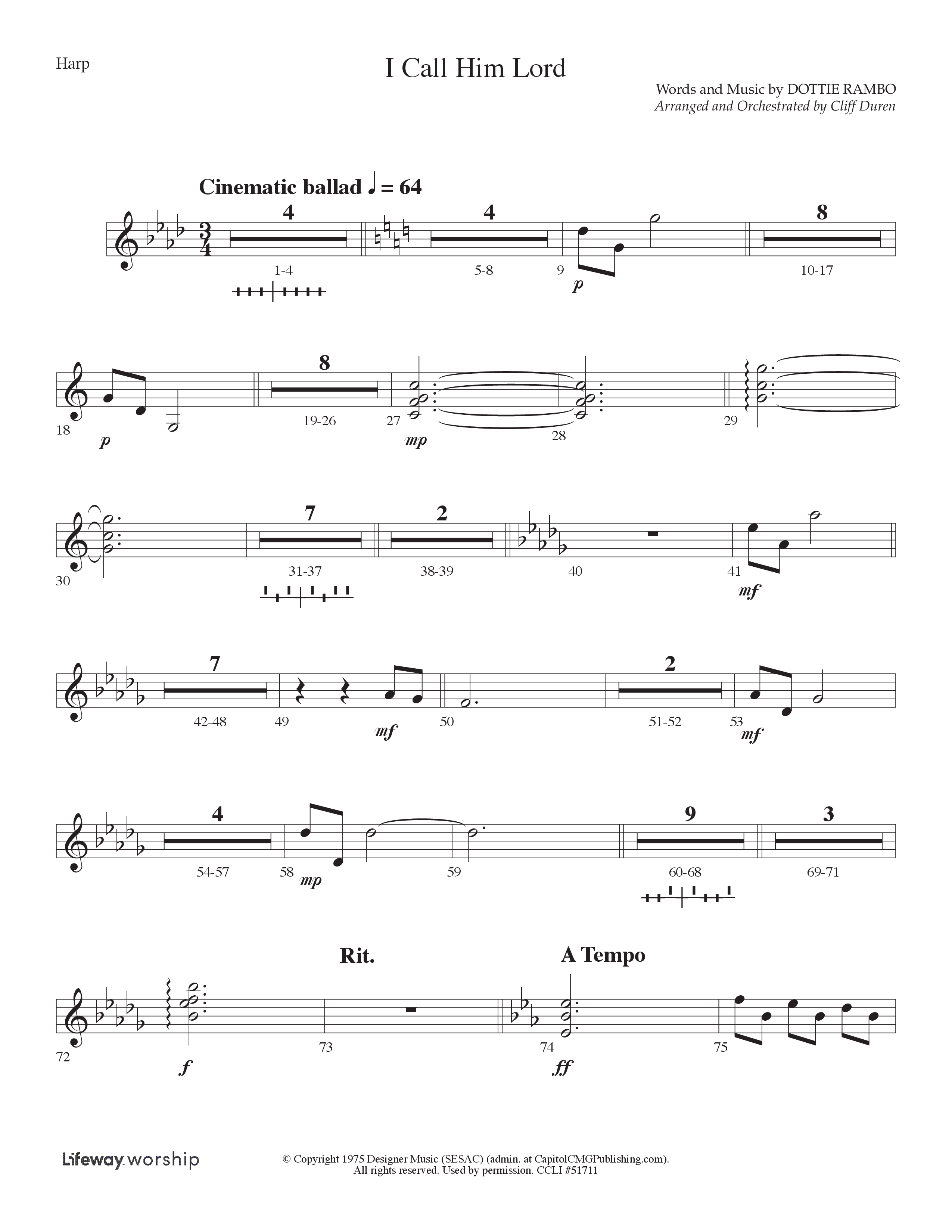 I Call Him Lord (Choral Anthem SATB) Harp (Lifeway Choral / Arr. Cliff Duren)