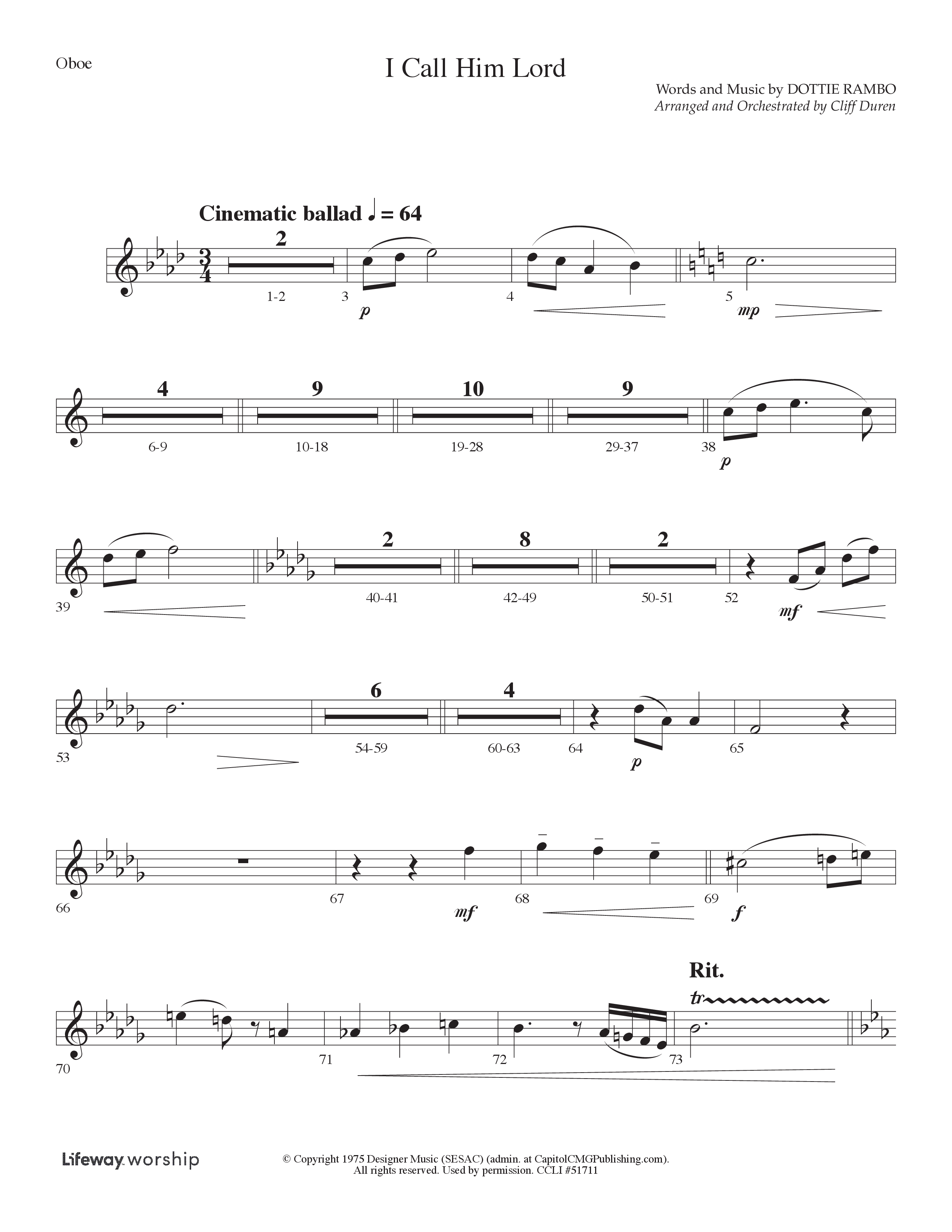 I Call Him Lord (Choral Anthem SATB) Oboe (Lifeway Choral / Arr. Cliff Duren)