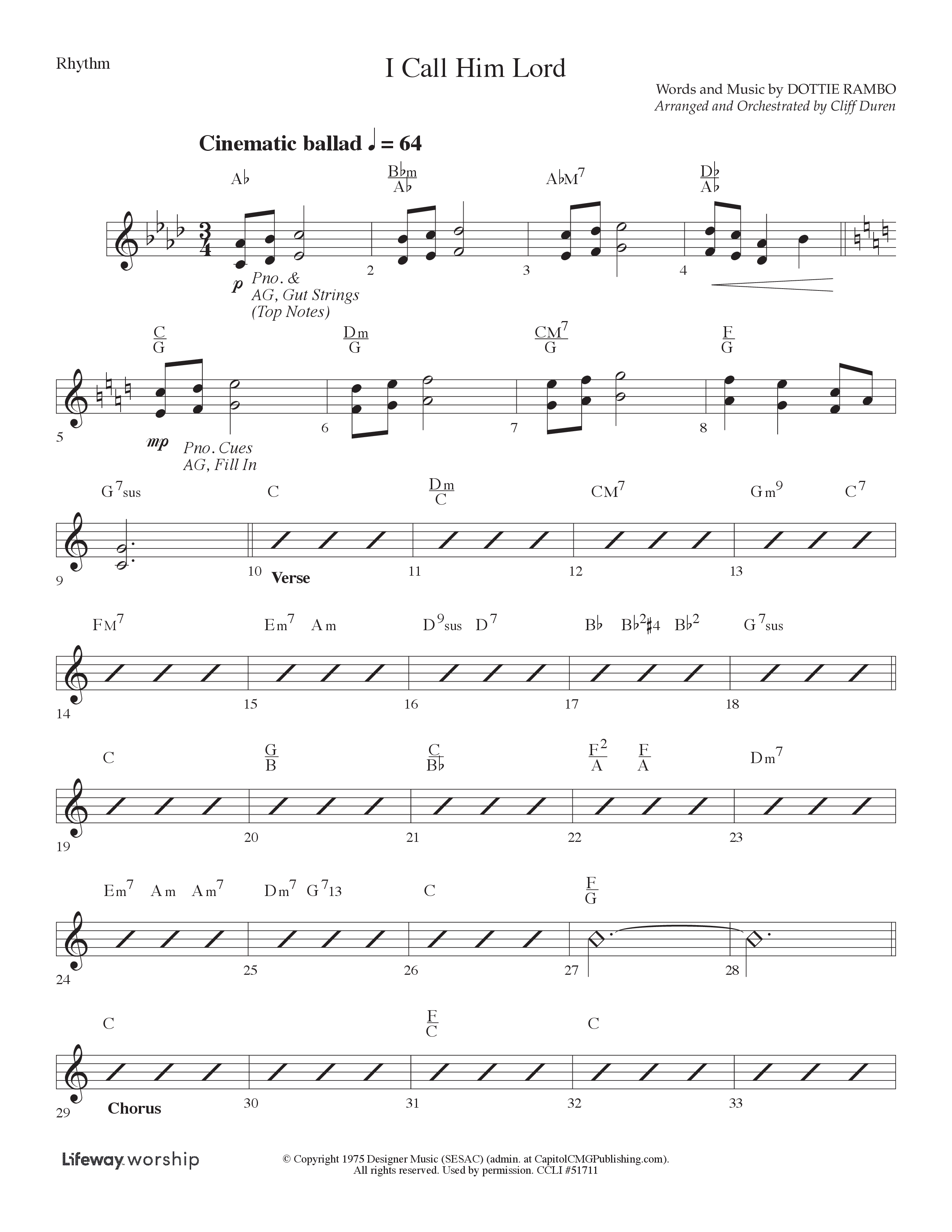 I Call Him Lord (Choral Anthem SATB) Rhythm Chart (Lifeway Choral / Arr. Cliff Duren)