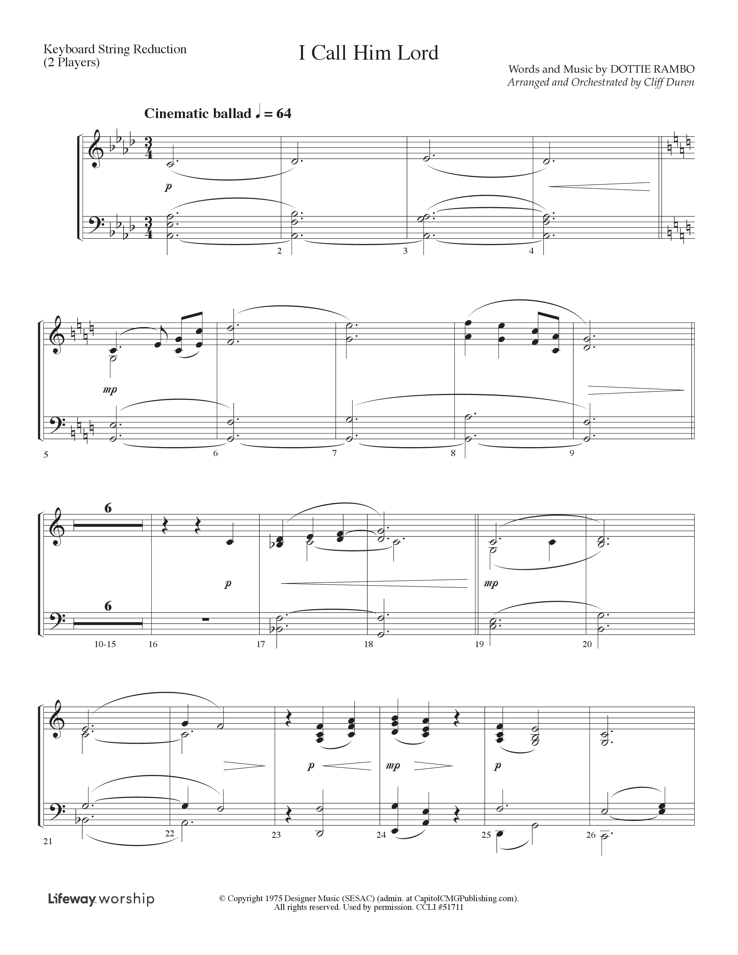 I Call Him Lord (Choral Anthem SATB) String Reduction (Lifeway Choral / Arr. Cliff Duren)